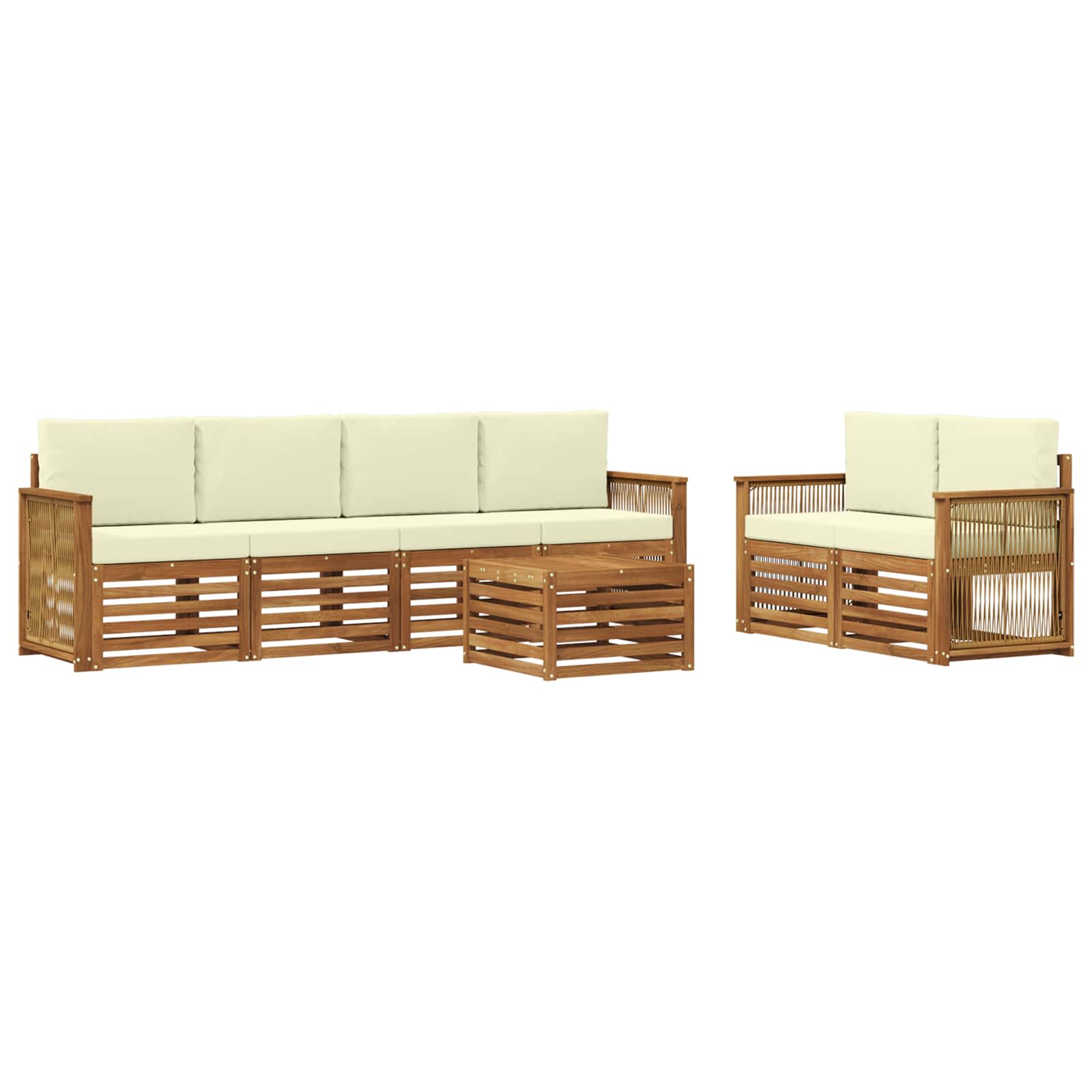 vidaXL Sofa-Sets 7 pcs Natuurlijk en Crème Massief Acaciahout
