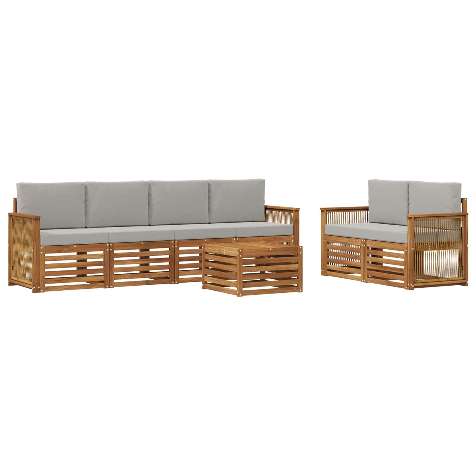 vidaXL Sofa-Sets 7 pcs Natuurlijk en Crème Massief Acaciahout
