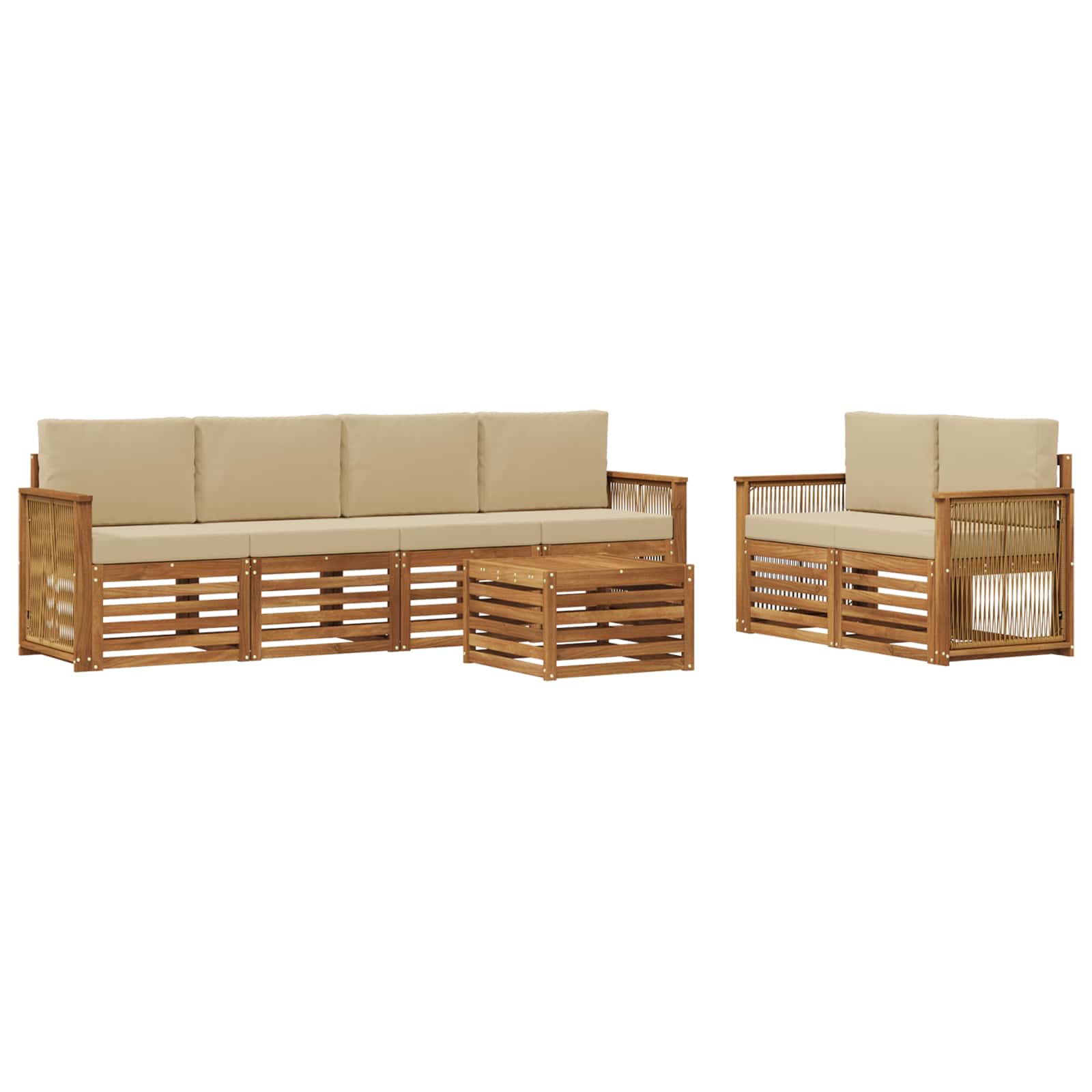 vidaXL Sofa-Sets 7 pcs Natuurlijk en Crème Massief Acaciahout