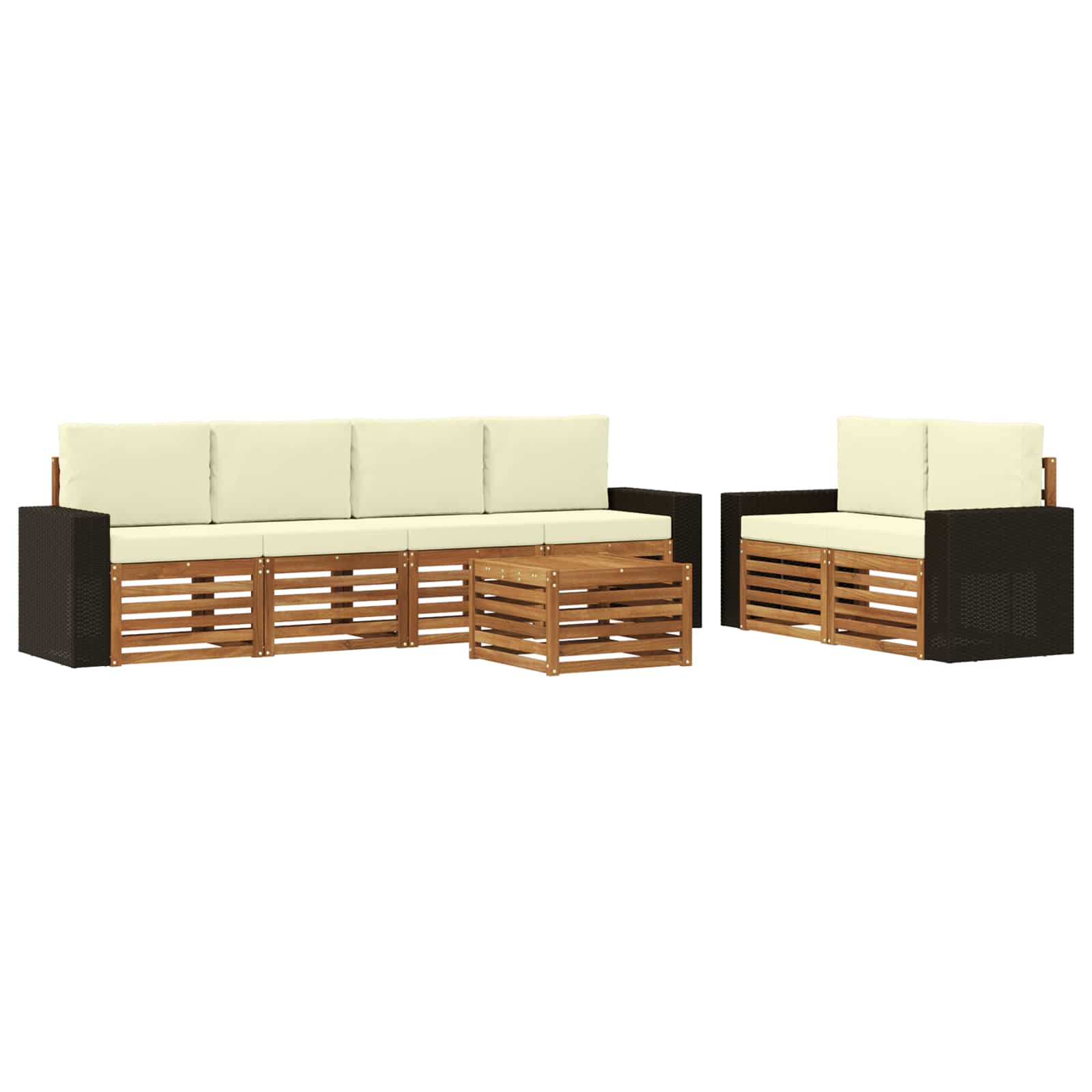 vidaXL Sofa-Sets 7 pcs Natuurlijk en Crème Massief Acaciahout