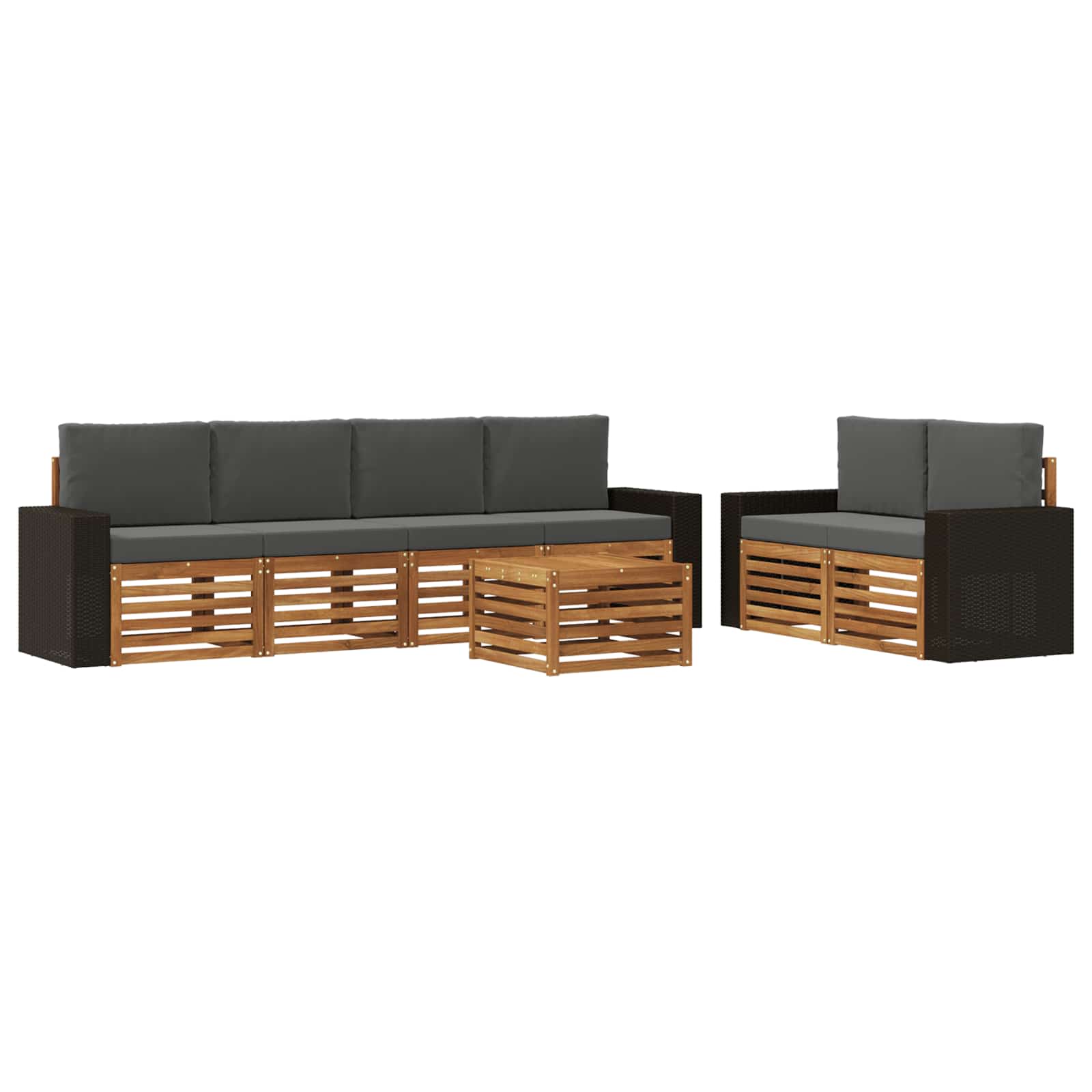 vidaXL Sofa-Sets 7 pcs Natuurlijk en Crème Massief Acaciahout
