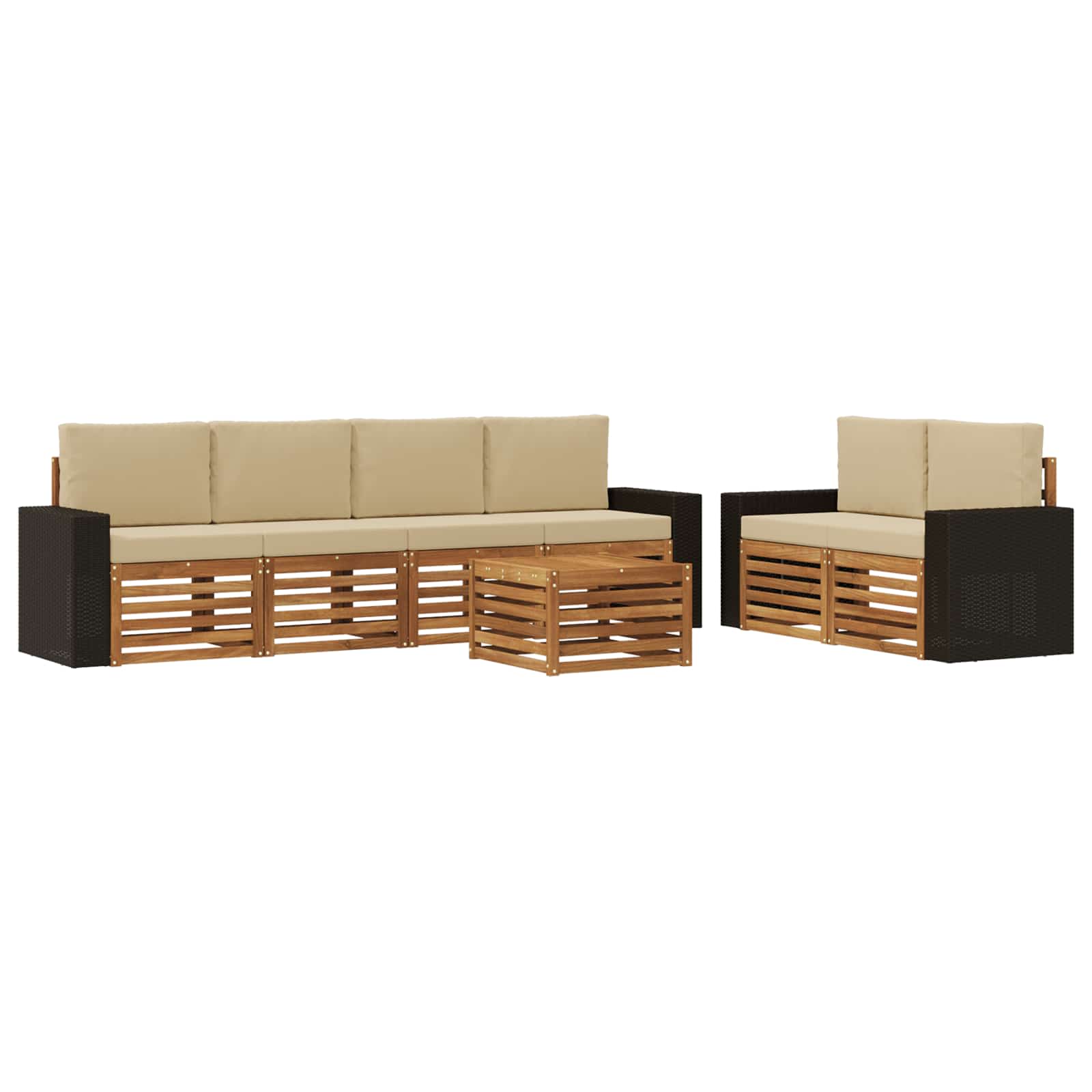 vidaXL Sofa-Sets 7 pcs Natuurlijk en Crème Massief Acaciahout
