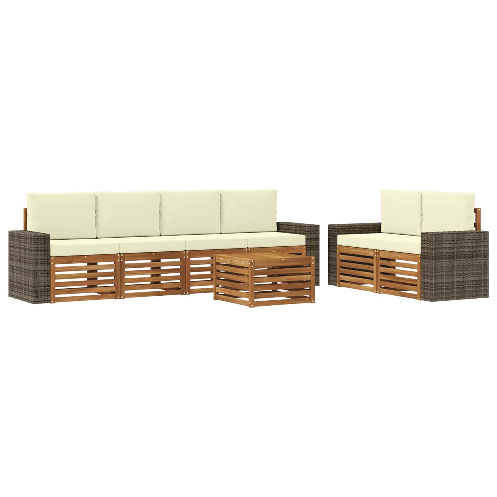 vidaXL Sofa-Sets 7 pcs Natuurlijk en Crème Massief Acaciahout