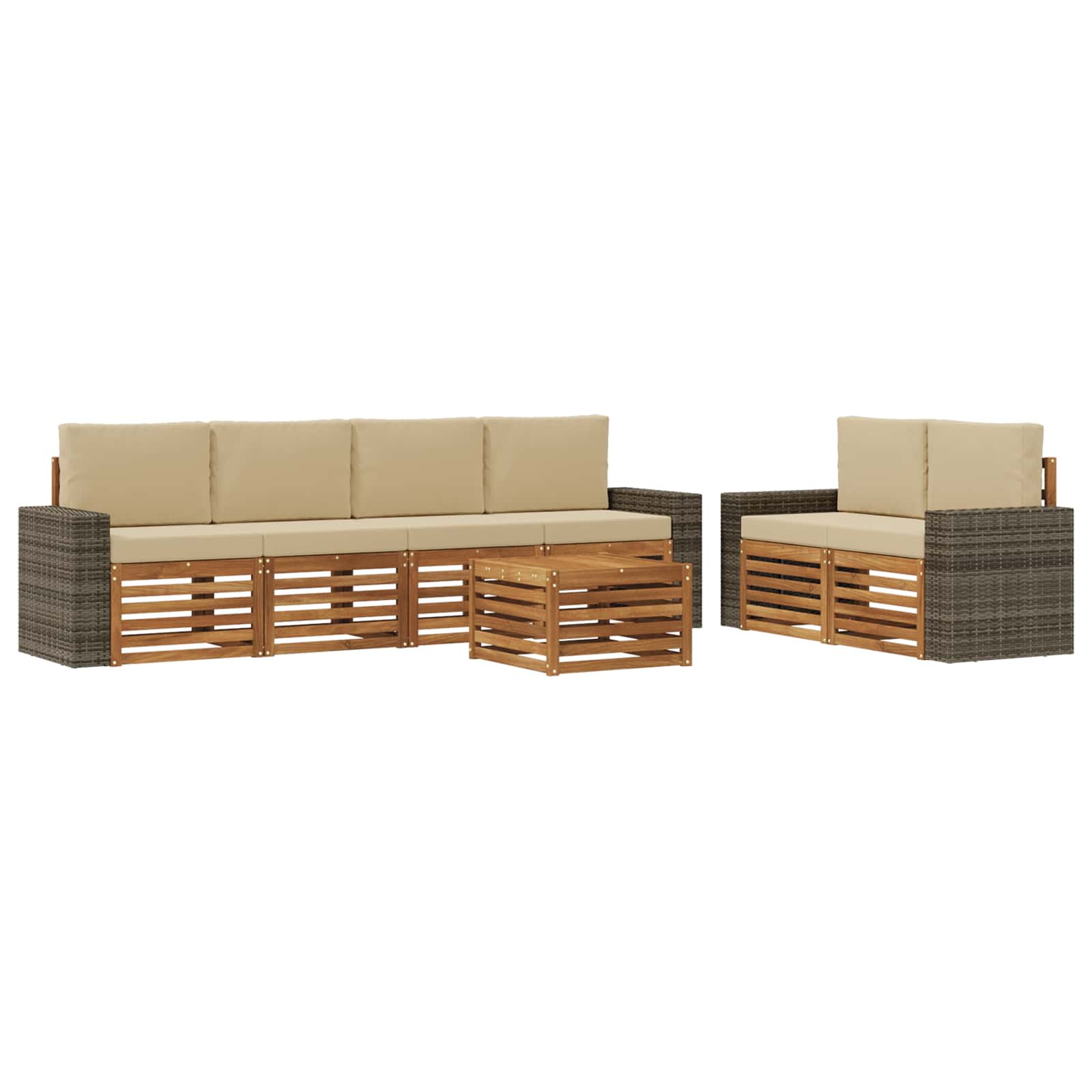vidaXL Sofa-Sets 7 pcs Natuurlijk en Crème Massief Acaciahout