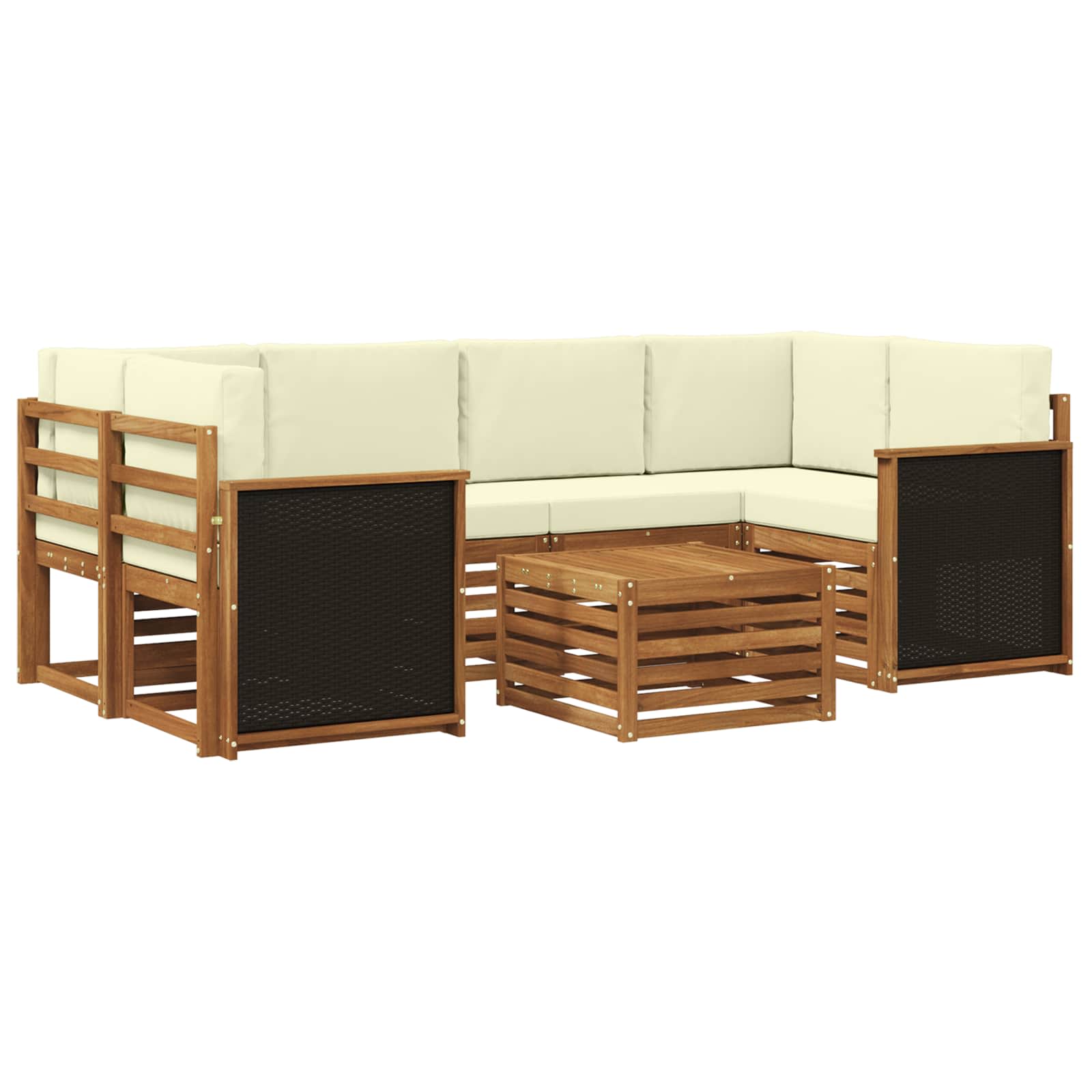 vidaXL Sofa-Sets 7 pcs Natuurlijk en Crème Massief Acaciahout