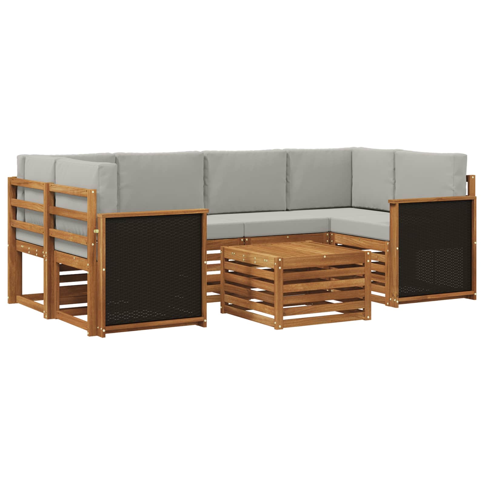 vidaXL Sofa-Sets 7 pcs Natuurlijk en Crème Massief Acaciahout