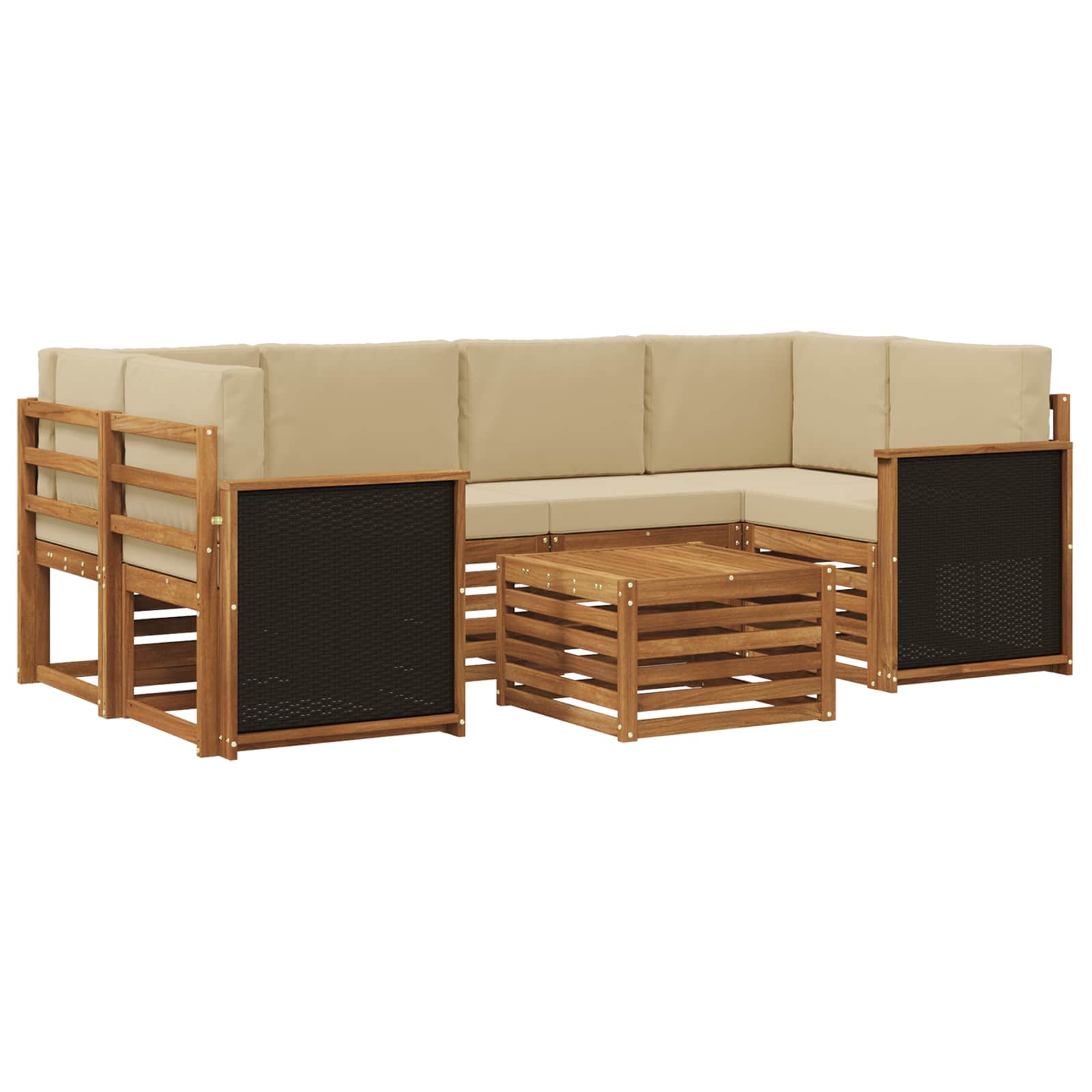 vidaXL Sofa-Sets 7 pcs Natuurlijk en Crème Massief Acaciahout