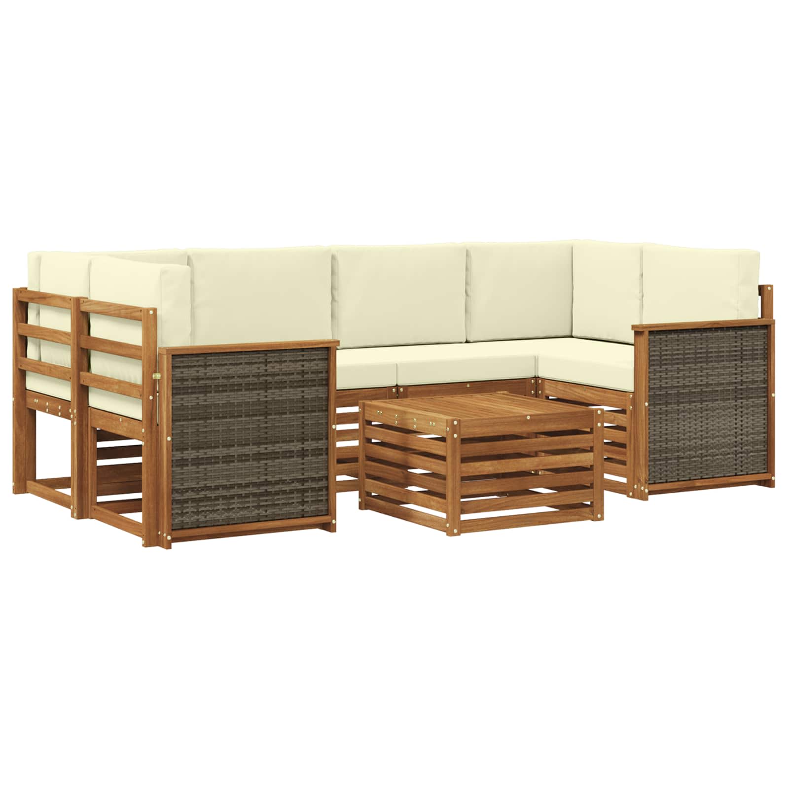 vidaXL Sofa-Sets 7 pcs Natuurlijk en Crème Massief Acaciahout