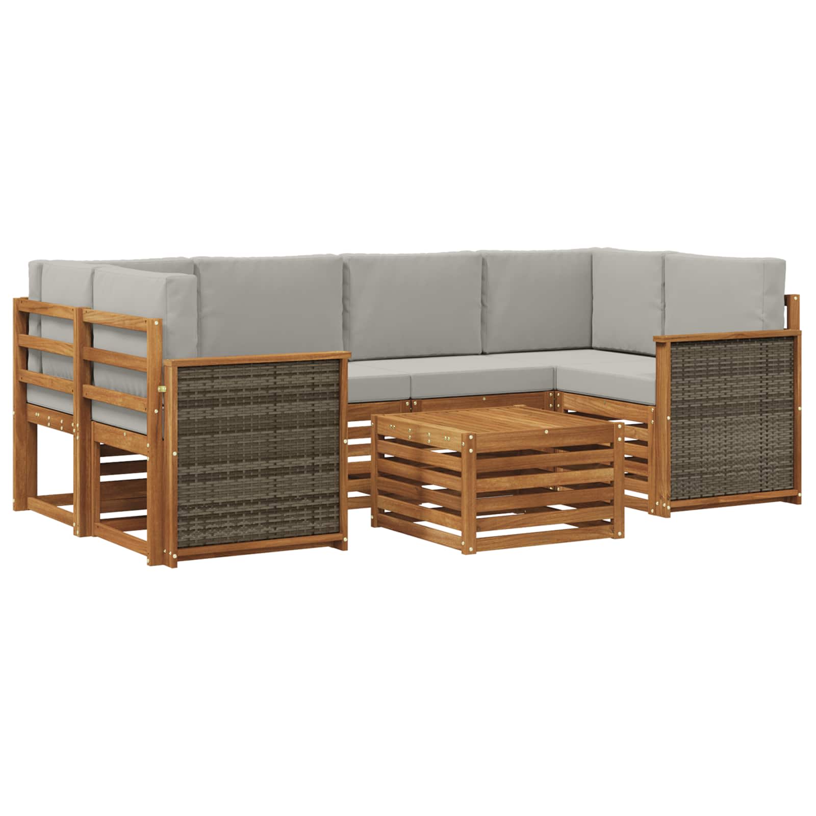 vidaXL Sofa-Sets 7 pcs Natuurlijk en Crème Massief Acaciahout