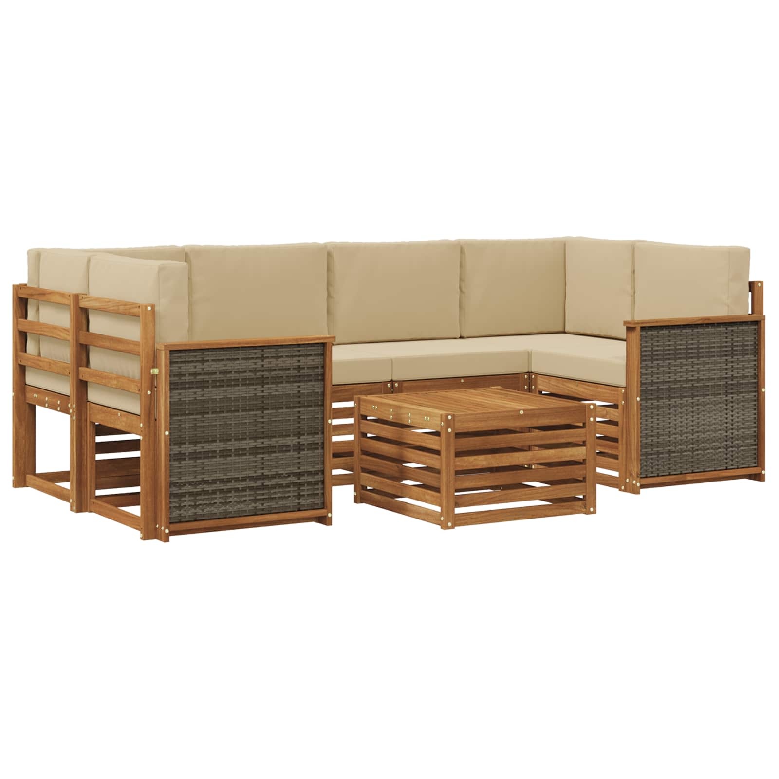 vidaXL Sofa-Sets 7 pcs Natuurlijk en Crème Massief Acaciahout