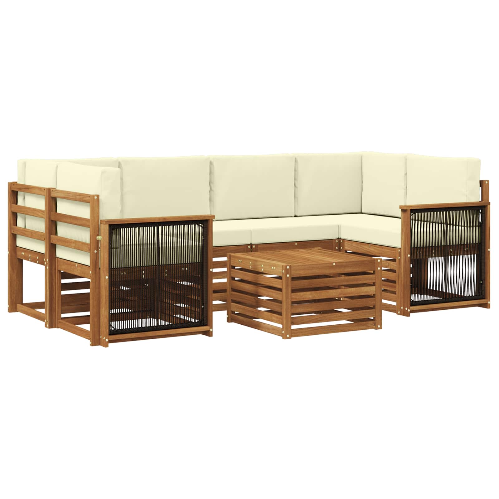vidaXL Sofa-Sets 7 pcs Natuurlijk en Crème Massief Acaciahout