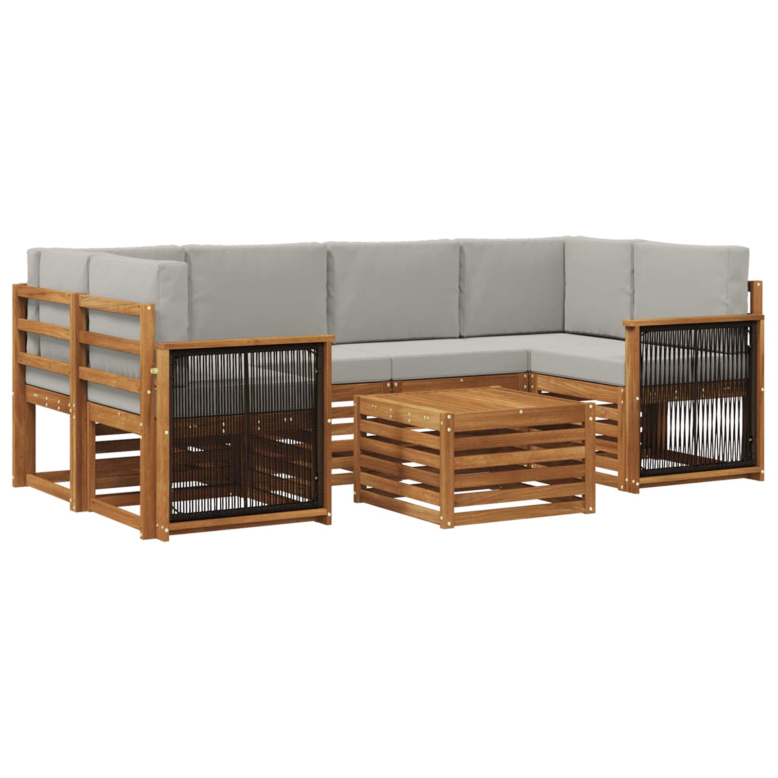 vidaXL Sofa-Sets 7 pcs Natuurlijk en Crème Massief Acaciahout