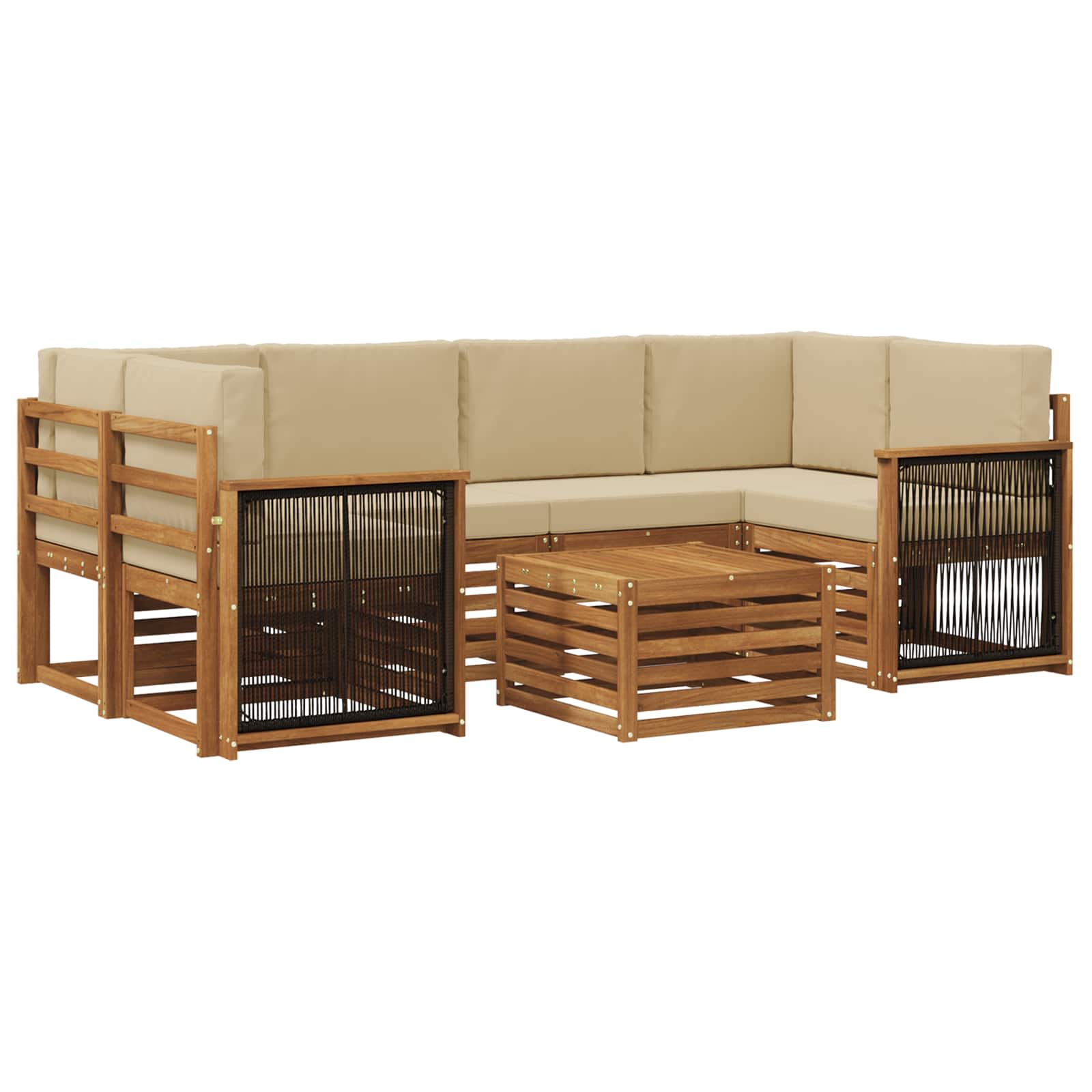 vidaXL Sofa-Sets 7 pcs Natuurlijk en Crème Massief Acaciahout