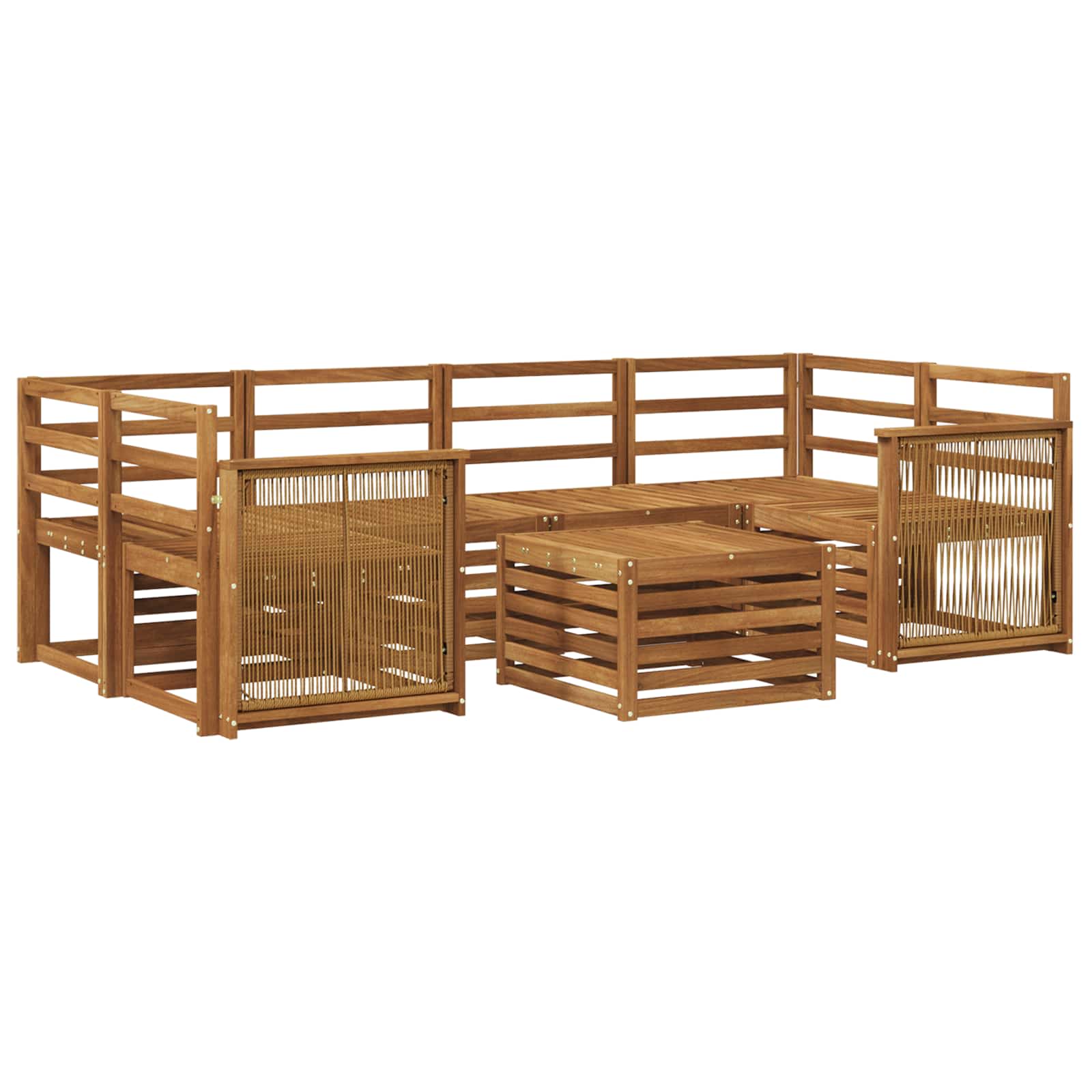 vidaXL Sofa-Sets 7 pcs Natuurlijk en Crème Massief Acaciahout
