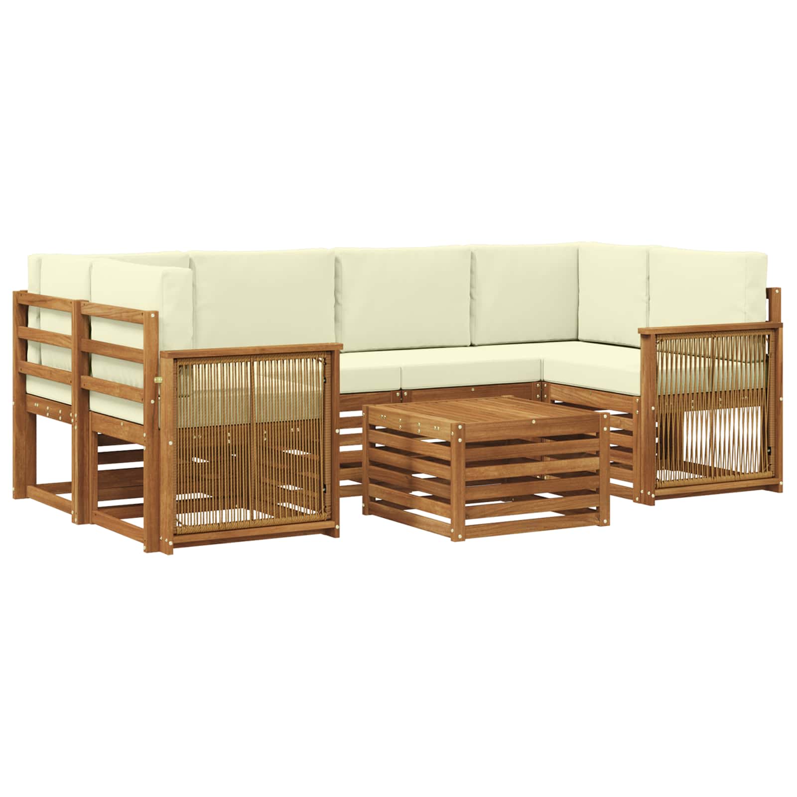 vidaXL Sofa-Sets 7 pcs Natuurlijk en Crème Massief Acaciahout