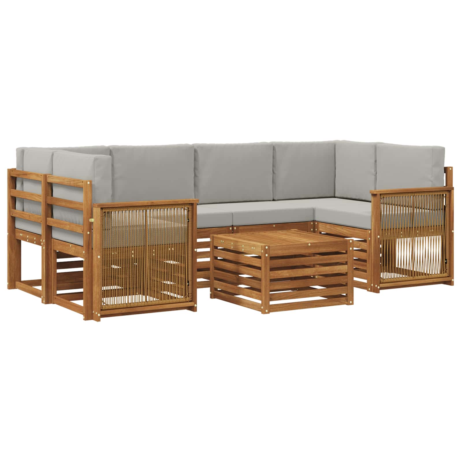 vidaXL Sofa-Sets 7 pcs Natuurlijk en Crème Massief Acaciahout