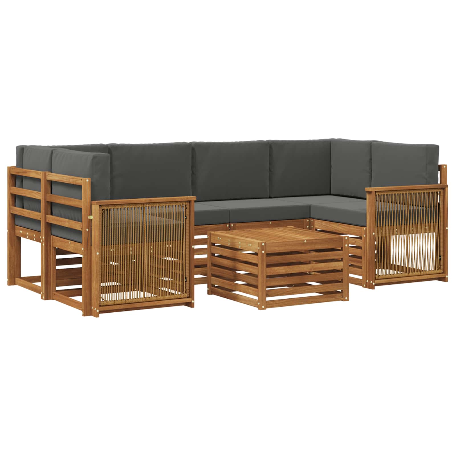 vidaXL Sofa-Sets 7 pcs Natuurlijk en Crème Massief Acaciahout