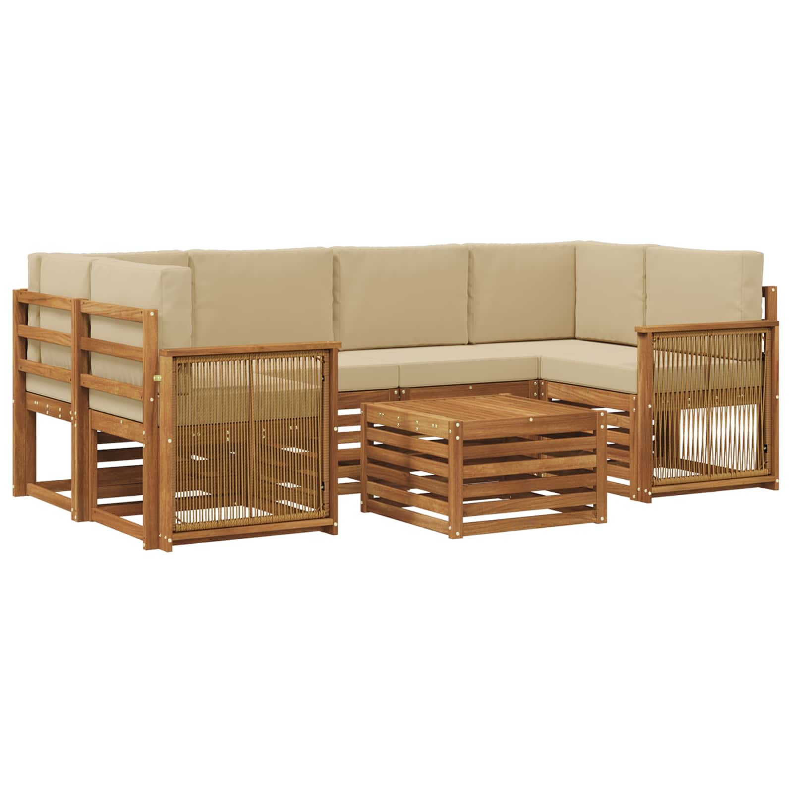 vidaXL Sofa-Sets 7 pcs Natuurlijk en Crème Massief Acaciahout