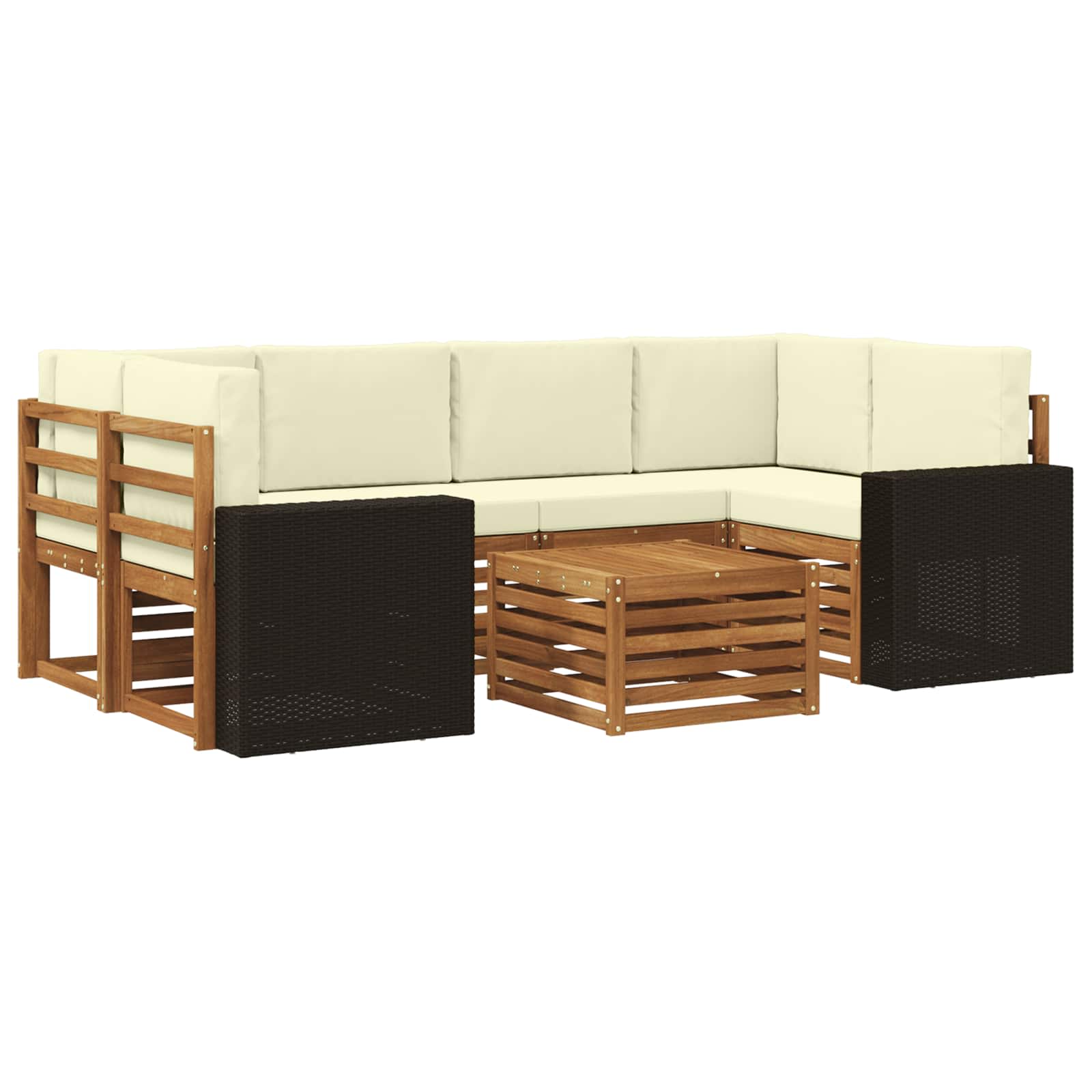 vidaXL Sofa-Sets 7 pcs Natuurlijk en Crème Massief Acaciahout