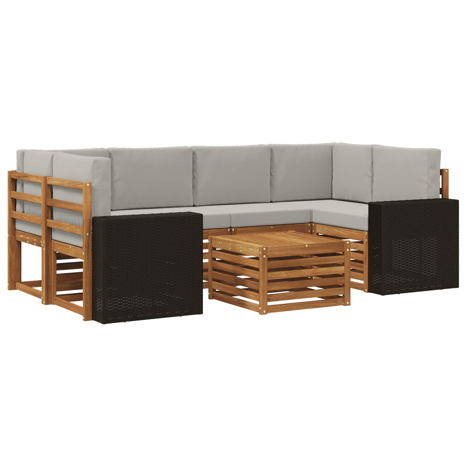 vidaXL Sofa-Sets 7 pcs Natuurlijk en Crème Massief Acaciahout