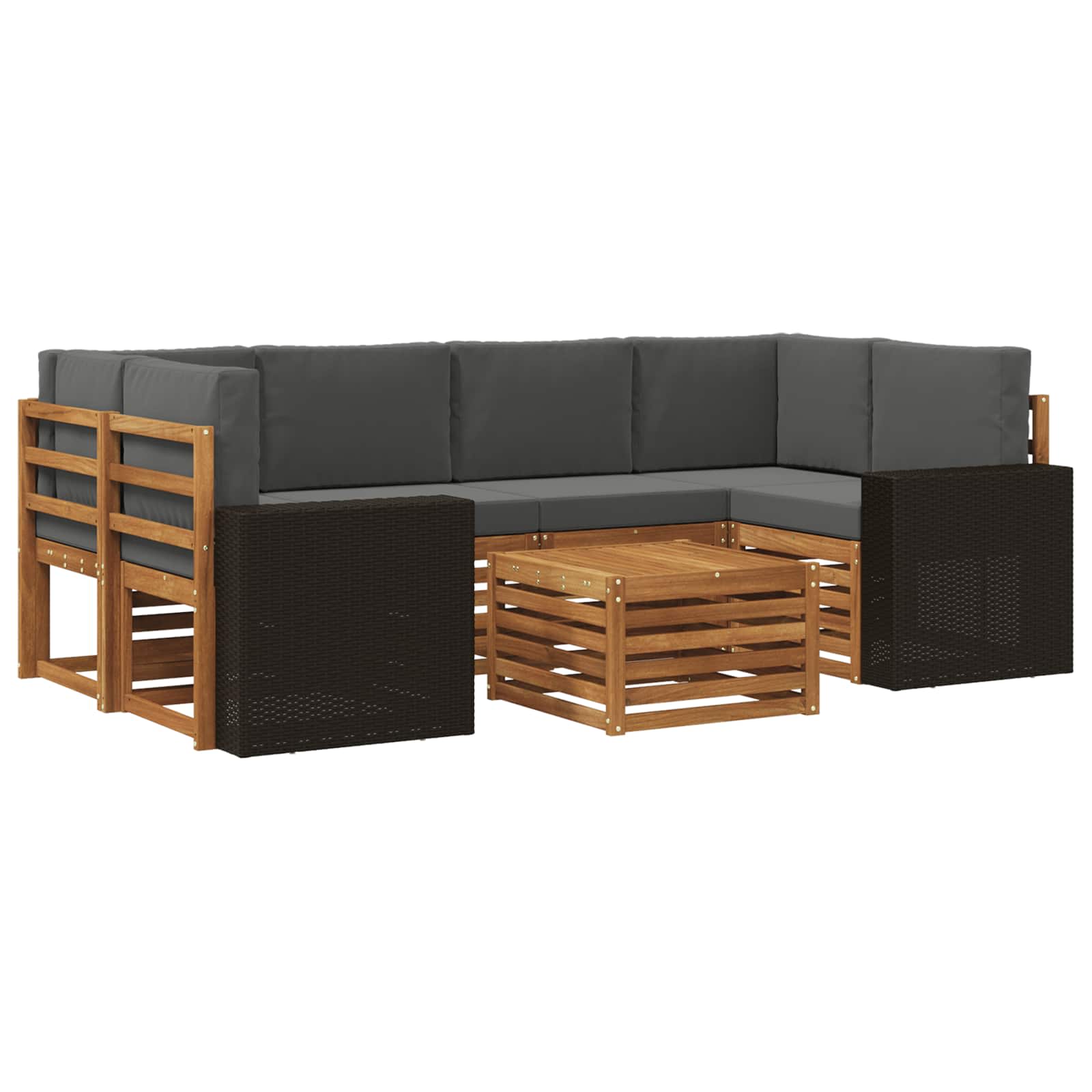 vidaXL Sofa-Sets 7 pcs Natuurlijk en Crème Massief Acaciahout