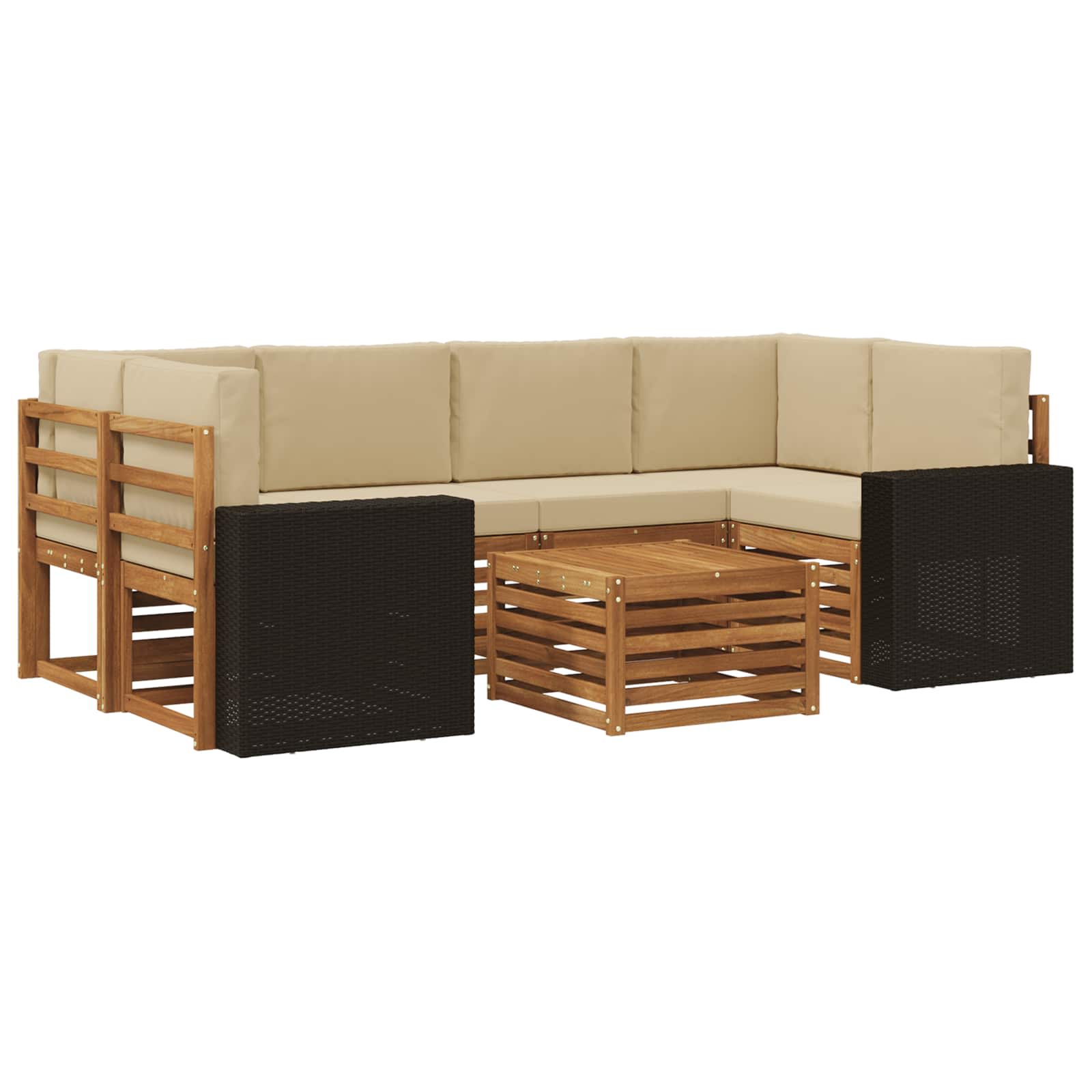 vidaXL Sofa-Sets 7 pcs Natuurlijk en Crème Massief Acaciahout
