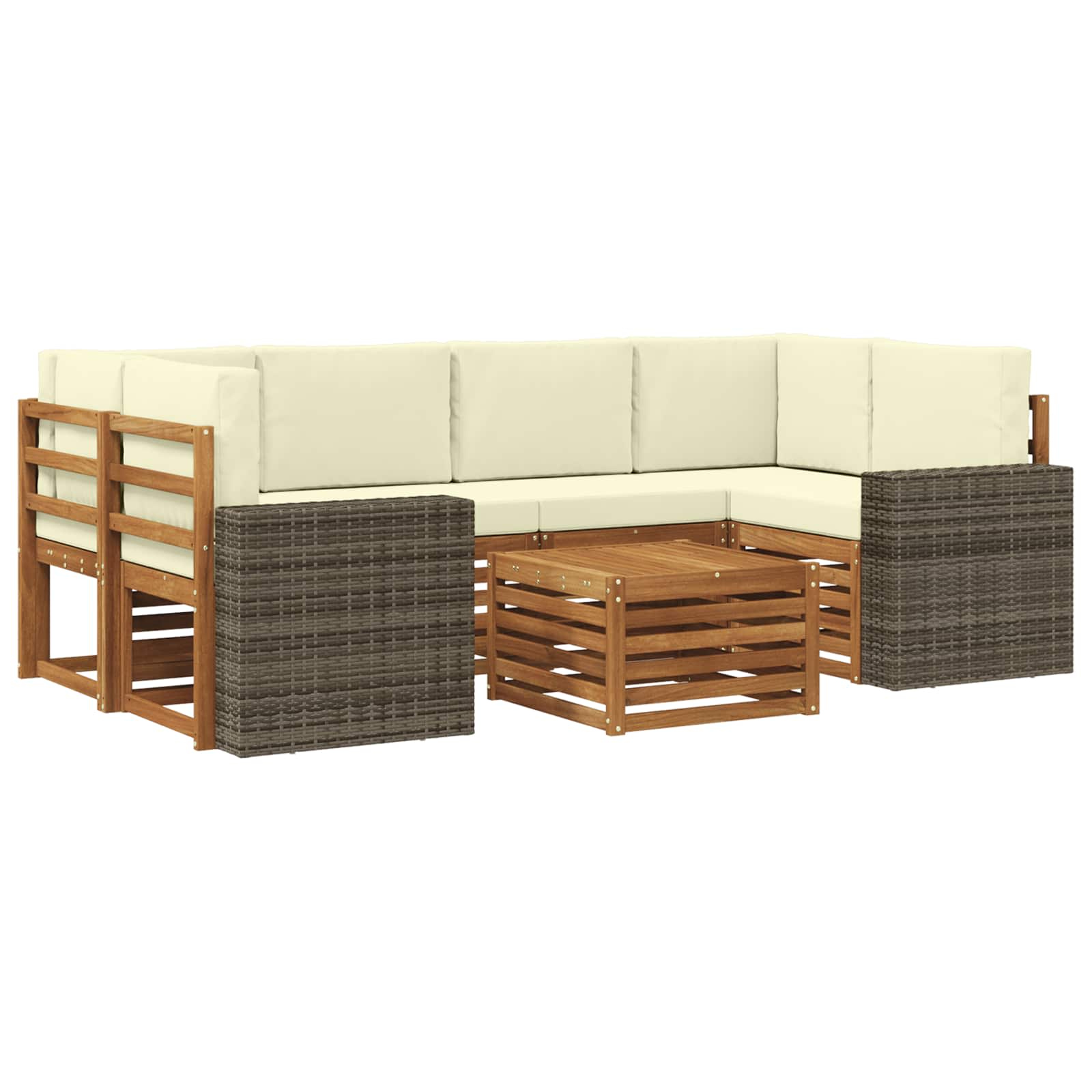 vidaXL Sofa-Sets 7 pcs Natuurlijk en Crème Massief Acaciahout