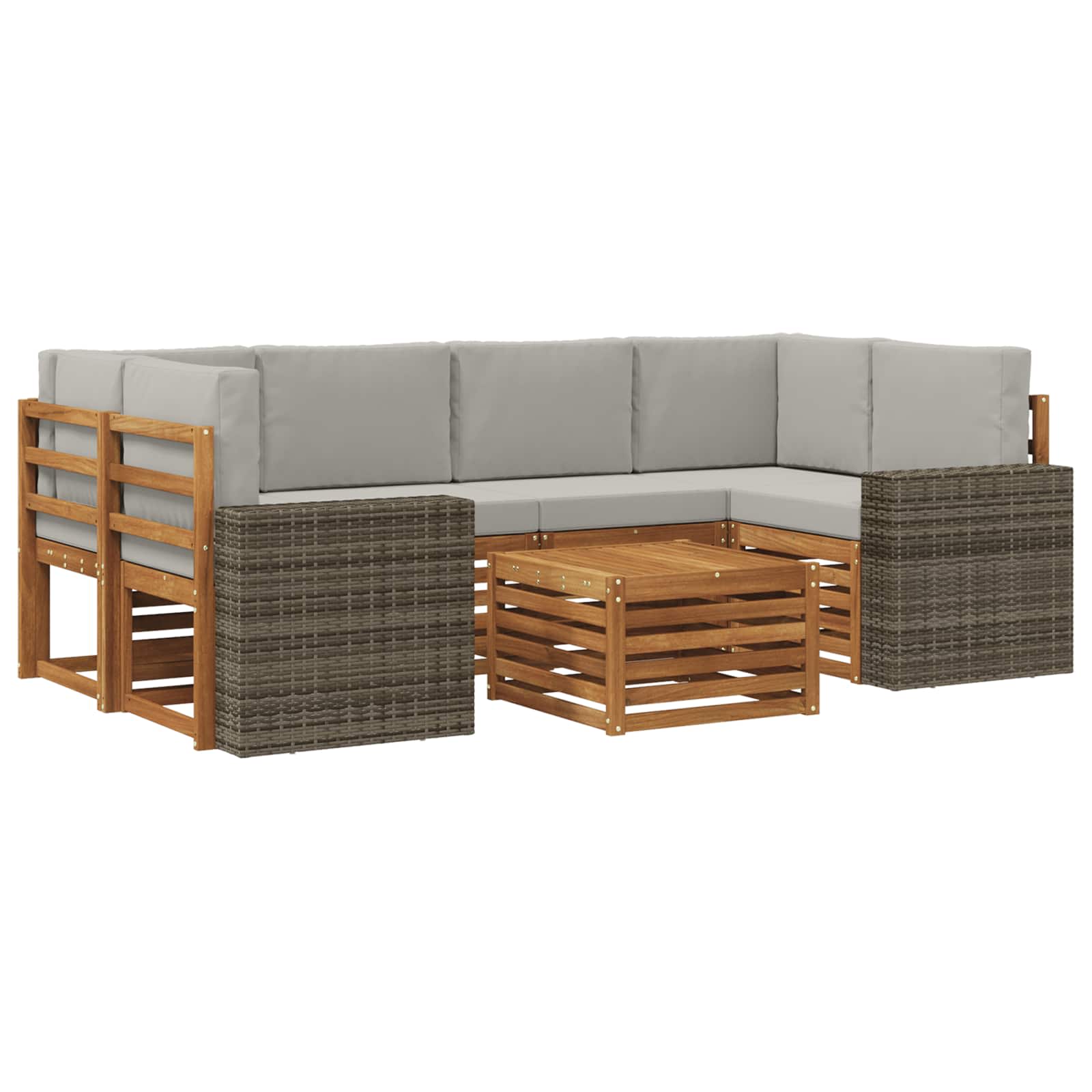 vidaXL Sofa-Sets 7 pcs Natuurlijk en Crème Massief Acaciahout