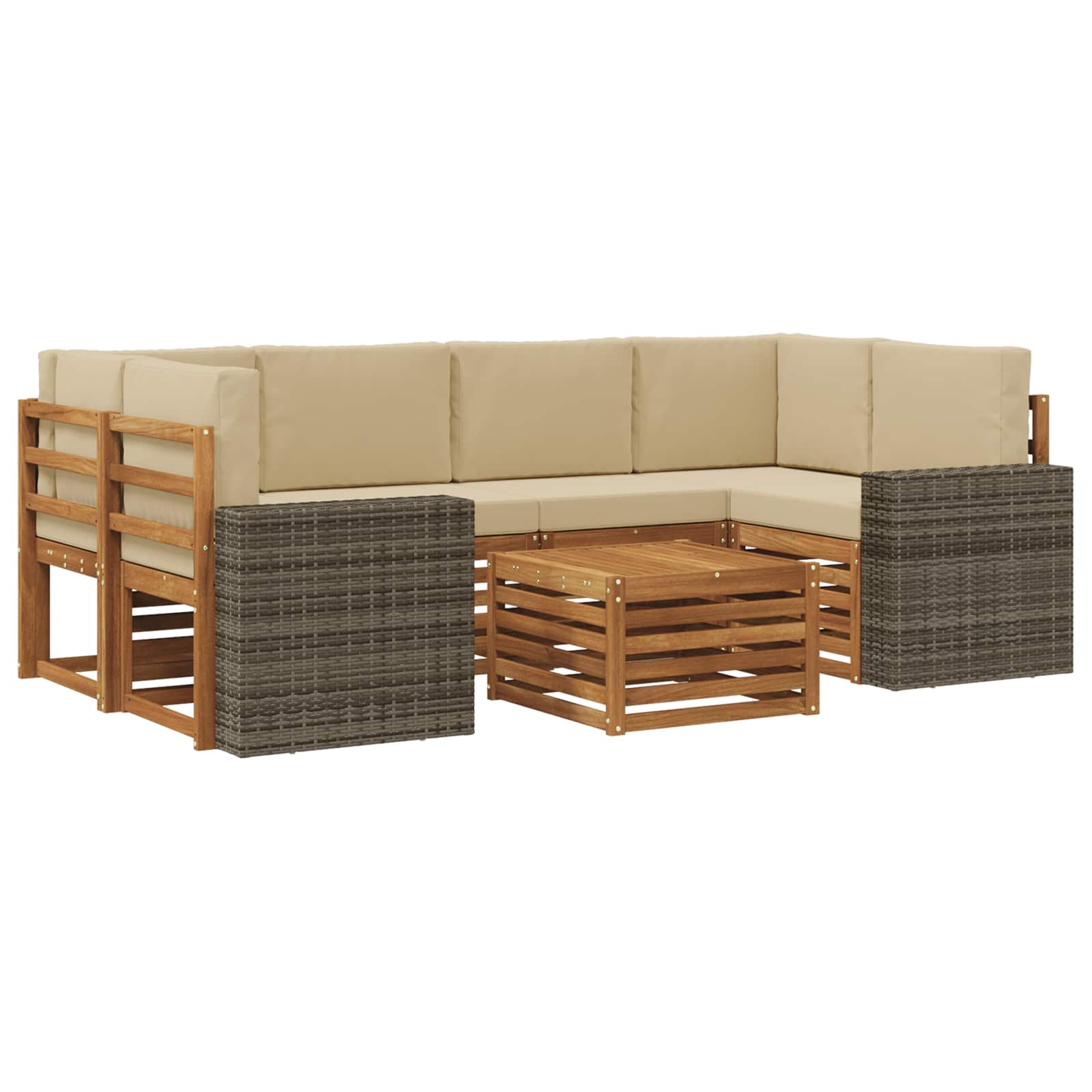 vidaXL Sofa-Sets 7 pcs Natuurlijk en Crème Massief Acaciahout