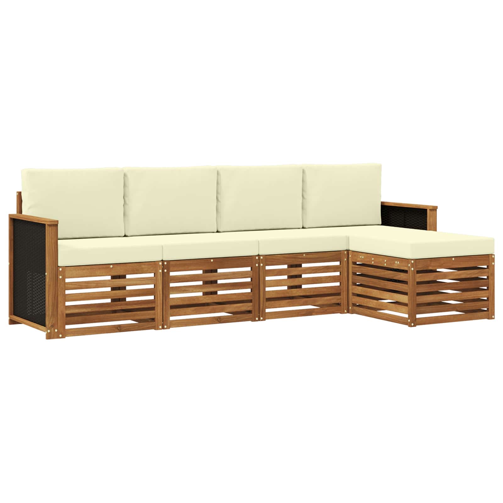vidaXL Sofa-Sets 5 pcs Natuurlijk en Crème Massief Acaciahout