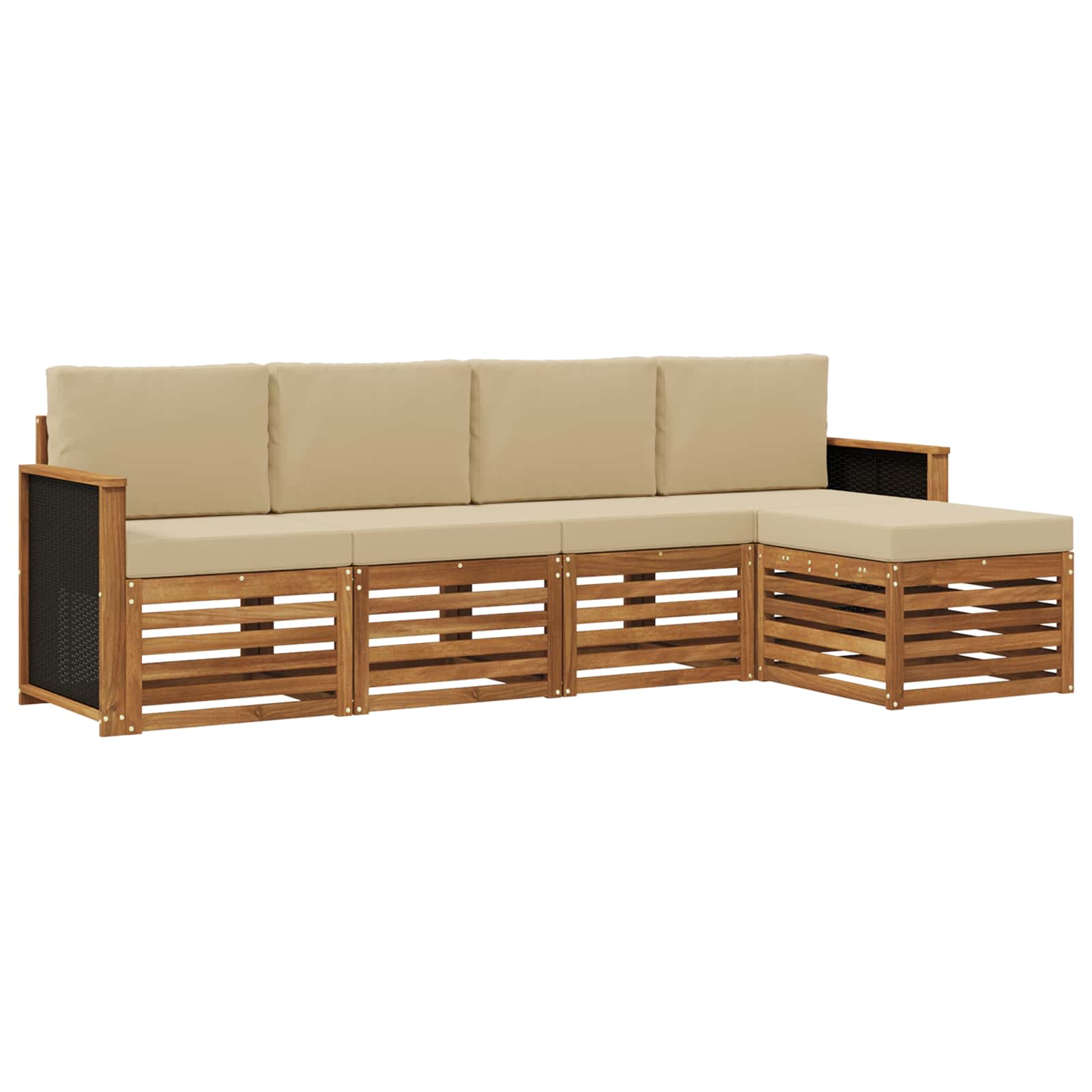 vidaXL Sofa-Sets 5 pcs Natuurlijk en Crème Massief Acaciahout