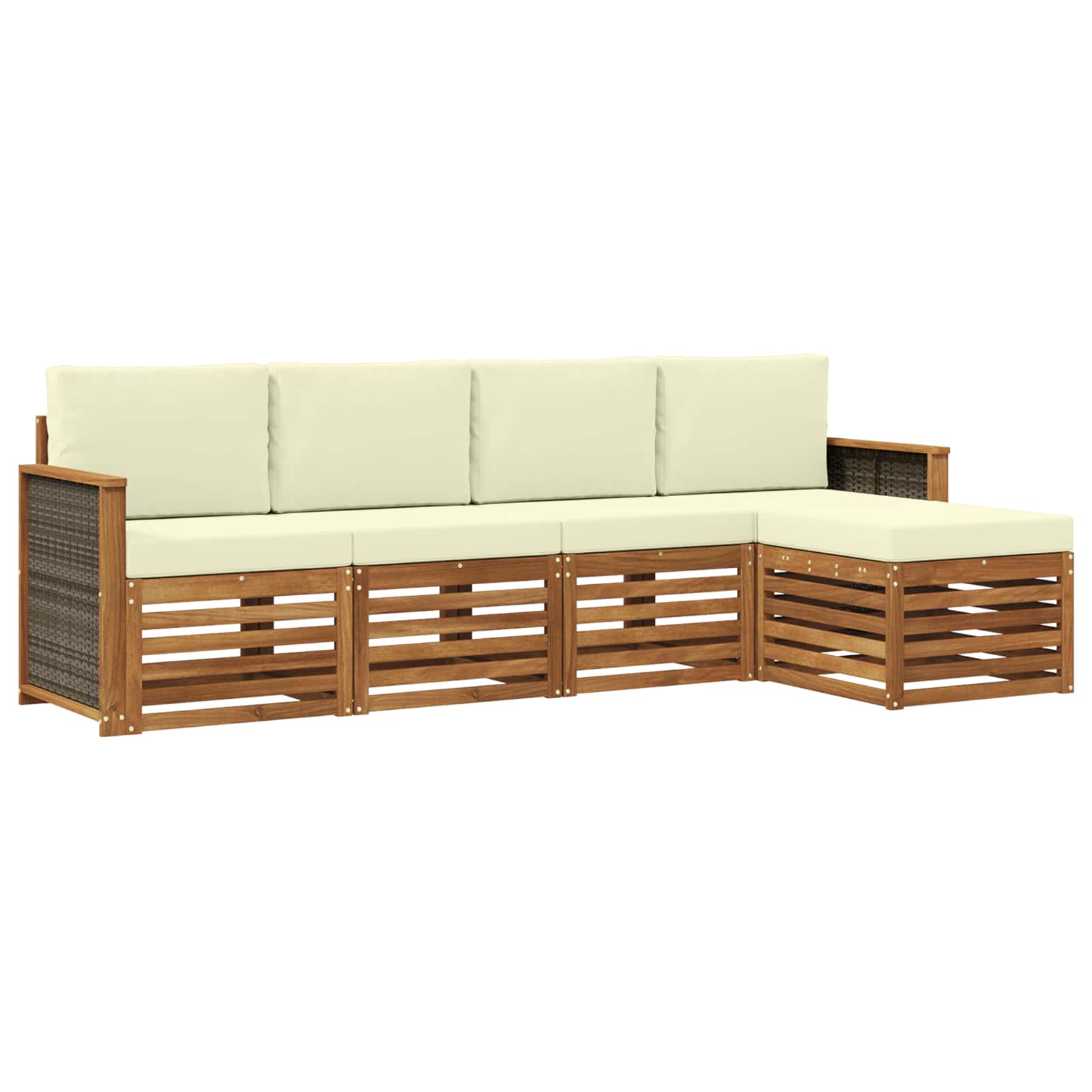 vidaXL Sofa-Sets 5 pcs Natuurlijk en Crème Massief Acaciahout