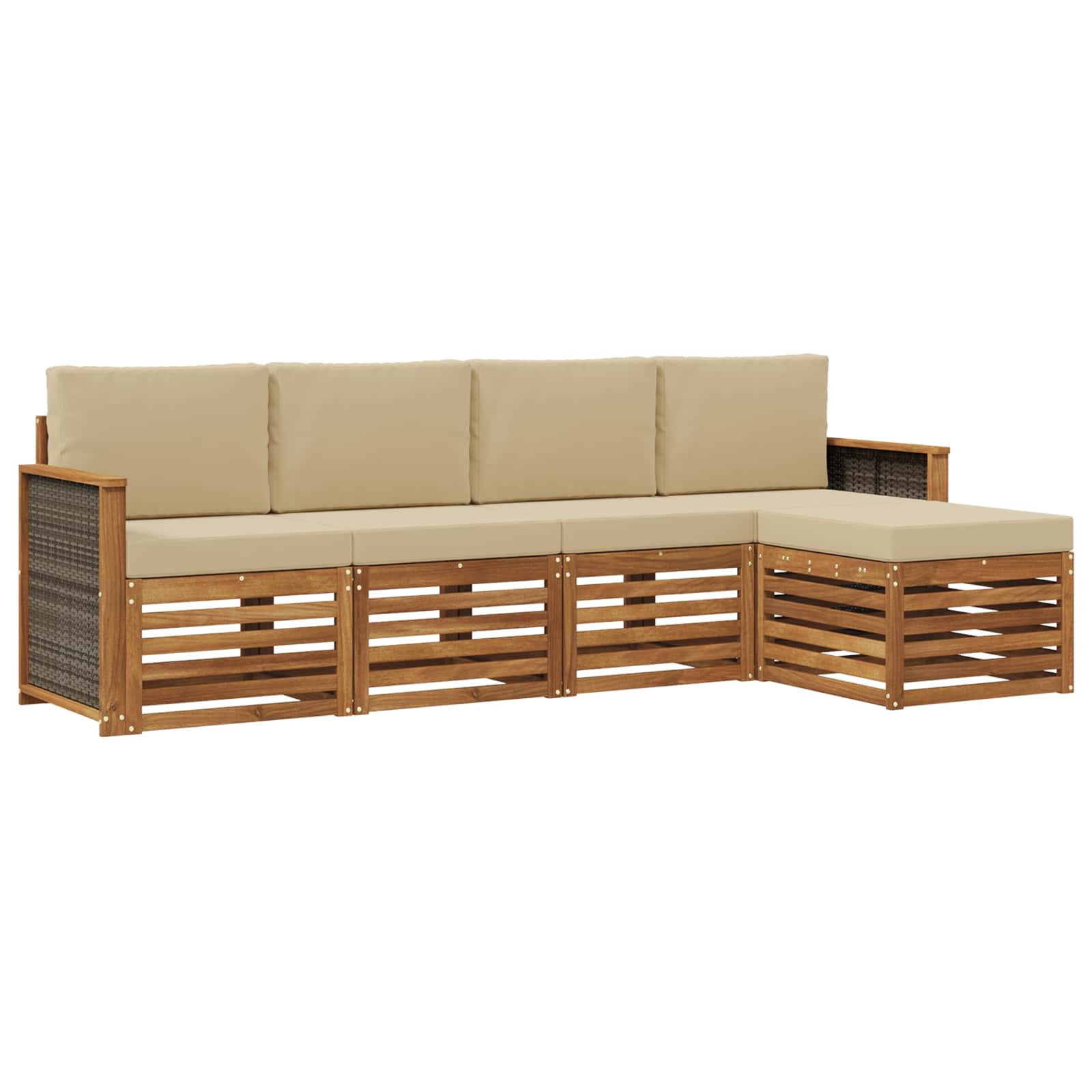 vidaXL Sofa-Sets 5 pcs Natuurlijk en Crème Massief Acaciahout