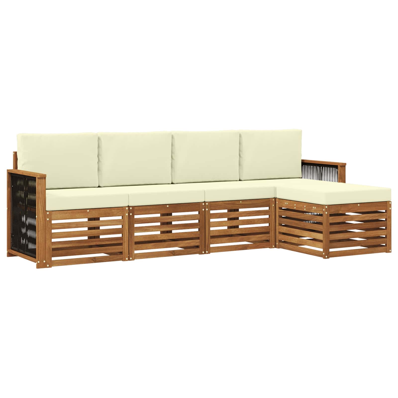 vidaXL Sofa-Sets 5 pcs Natuurlijk en Crème Massief Acaciahout