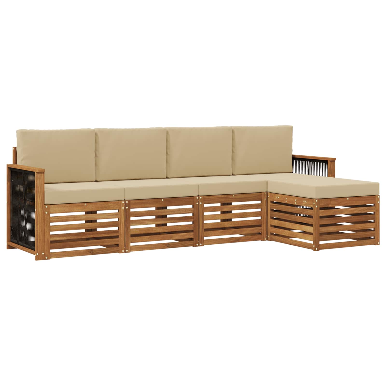 vidaXL Sofa-Sets 5 pcs Natuurlijk en Crème Massief Acaciahout