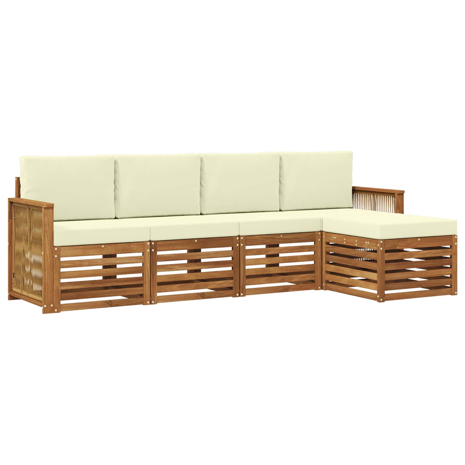 vidaXL Sofa-Sets 5 pcs Natuurlijk en Crème Massief Acaciahout