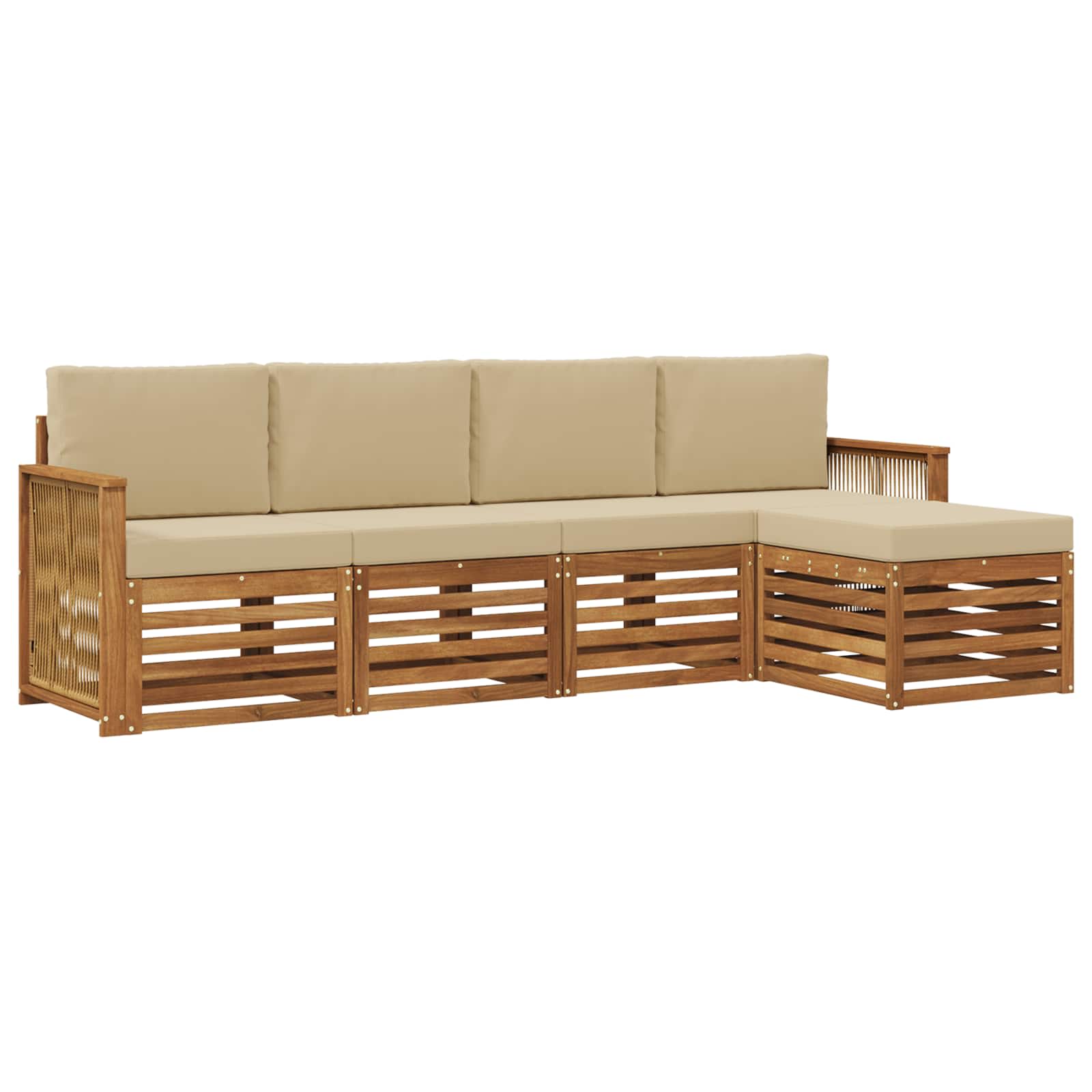 vidaXL Sofa-Sets 5 pcs Natuurlijk en Crème Massief Acaciahout