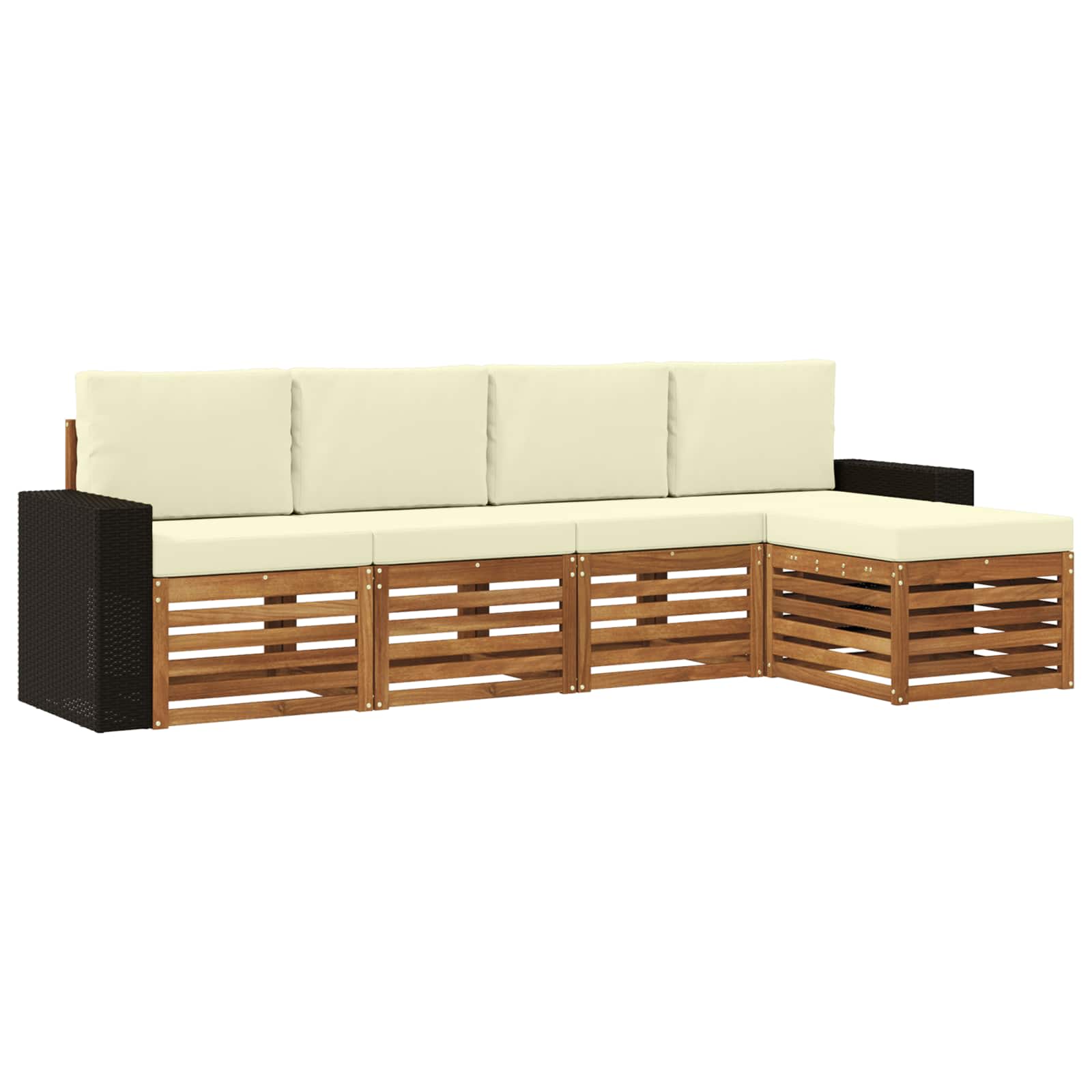 vidaXL Sofa-Sets 5 pcs Natuurlijk en Crème Massief Acaciahout