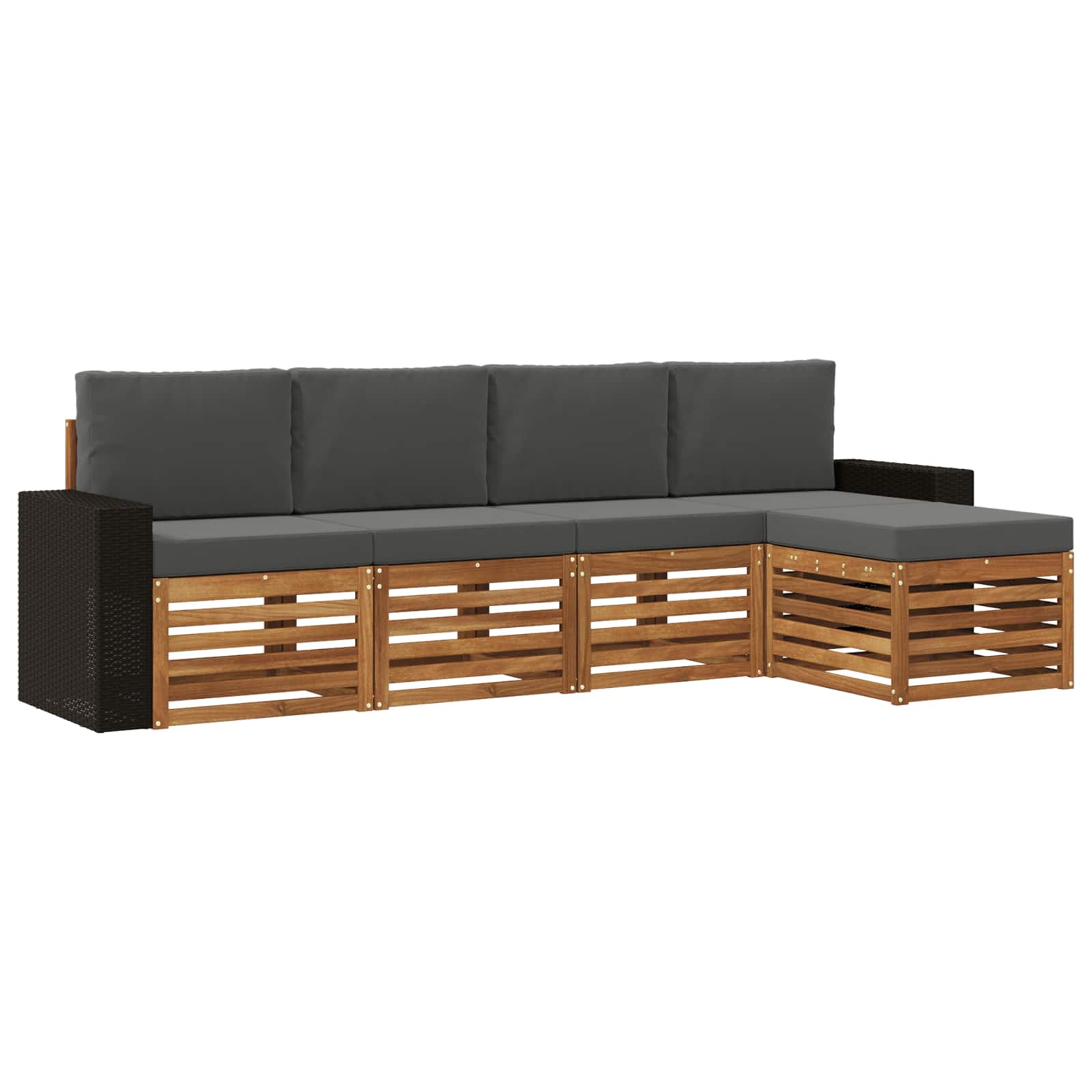 vidaXL Sofa-Sets 5 pcs Natuurlijk en Crème Massief Acaciahout