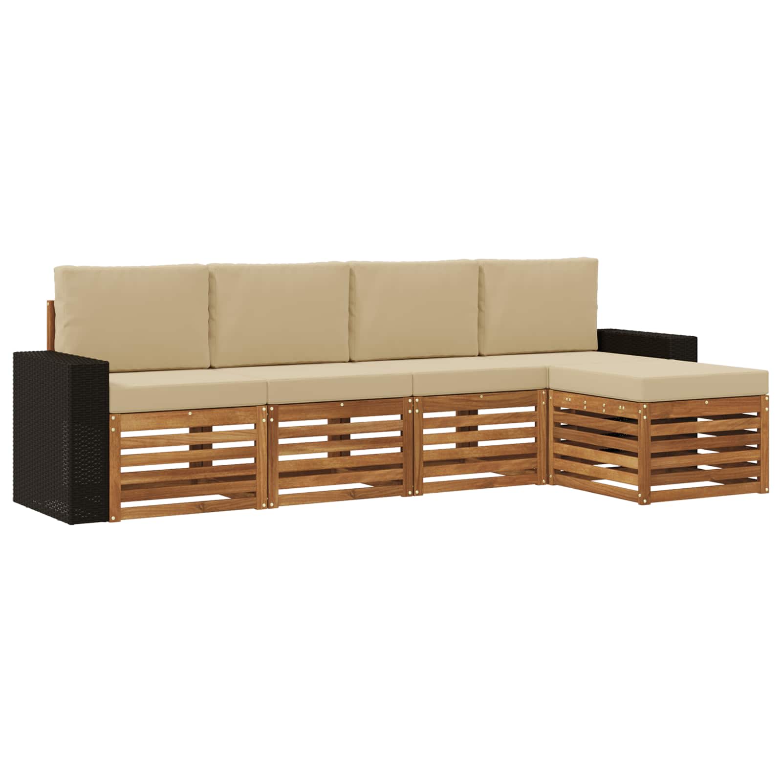 vidaXL Sofa-Sets 5 pcs Natuurlijk en Crème Massief Acaciahout