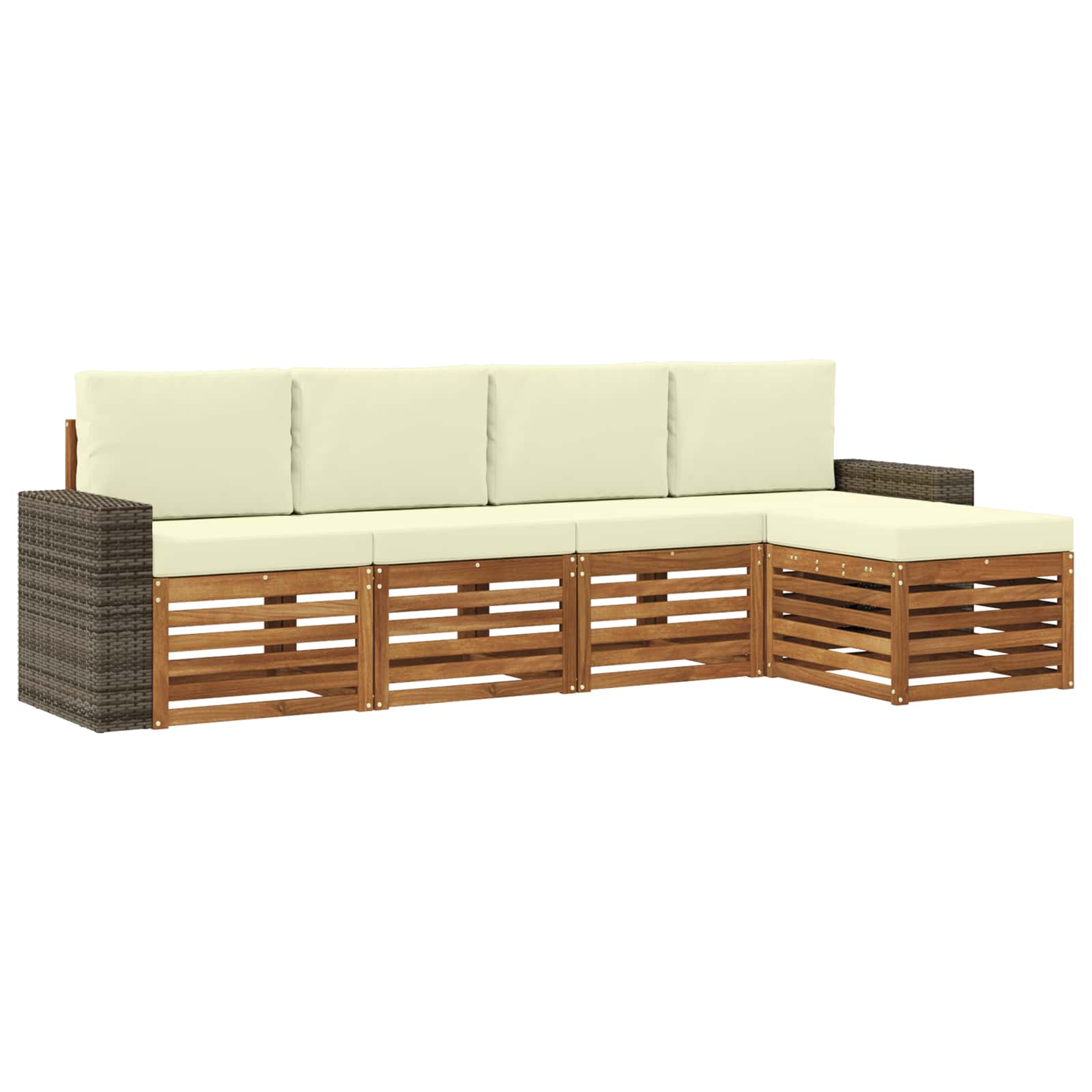 vidaXL Sofa-Sets 5 pcs Natuurlijk en Crème Massief Acaciahout