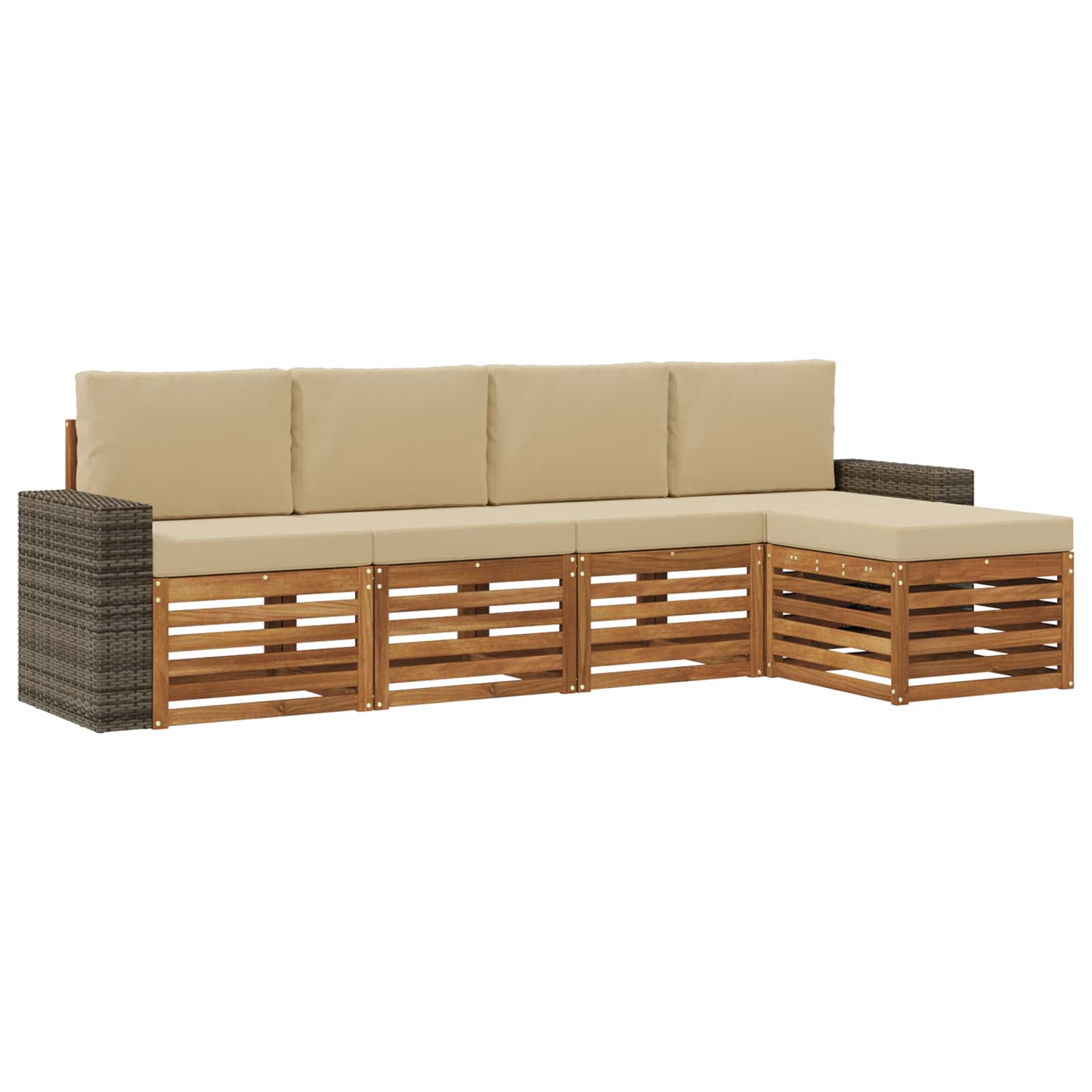 vidaXL Sofa-Sets 5 pcs Natuurlijk en Crème Massief Acaciahout