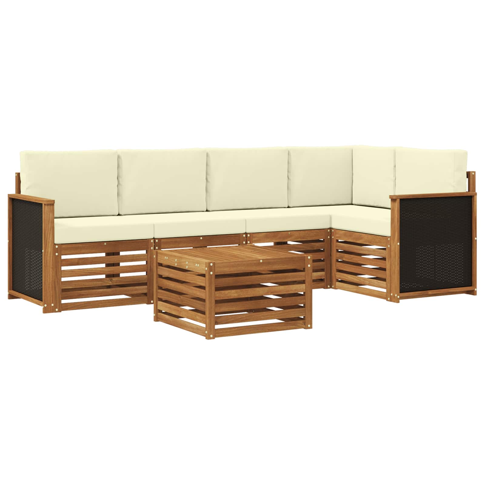 vidaXL Sofa-Sets 6 pcs Natuurlijk en Crème Massief Acaciahout