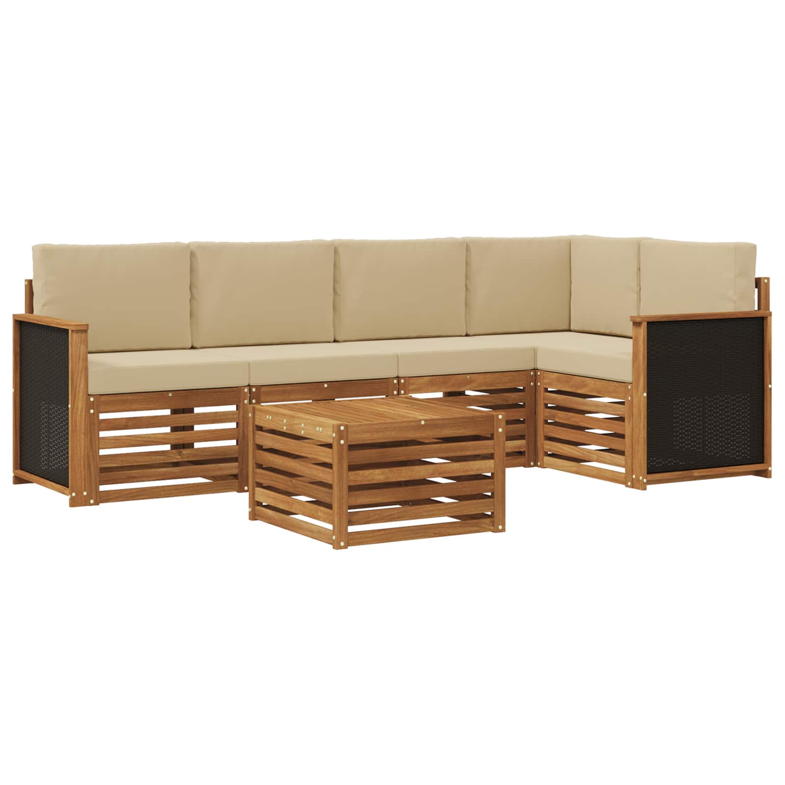 vidaXL Sofa-Sets 6 pcs Natuurlijk en Crème Massief Acaciahout