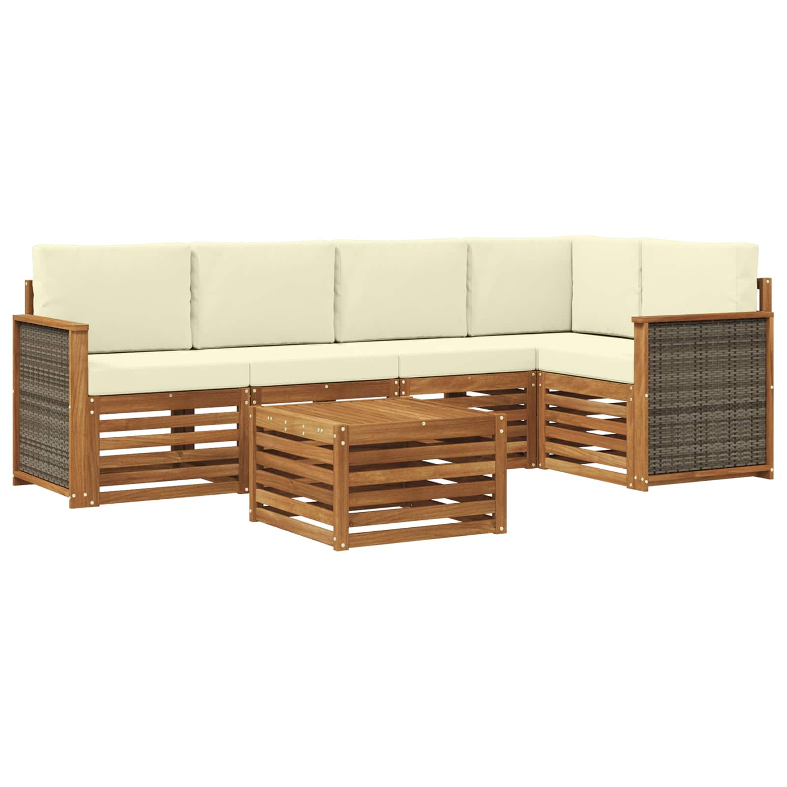vidaXL Sofa-Sets 6 pcs Natuurlijk en Crème Massief Acaciahout