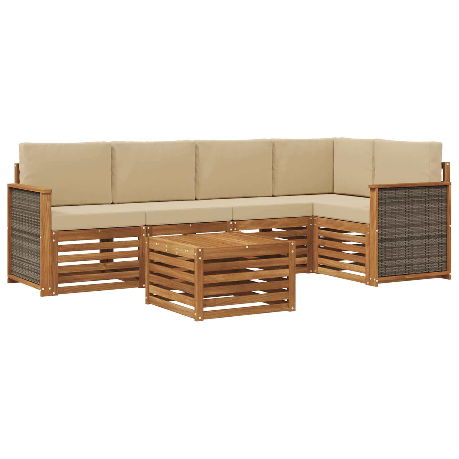 vidaXL Sofa-Sets 6 pcs Natuurlijk en Crème Massief Acaciahout