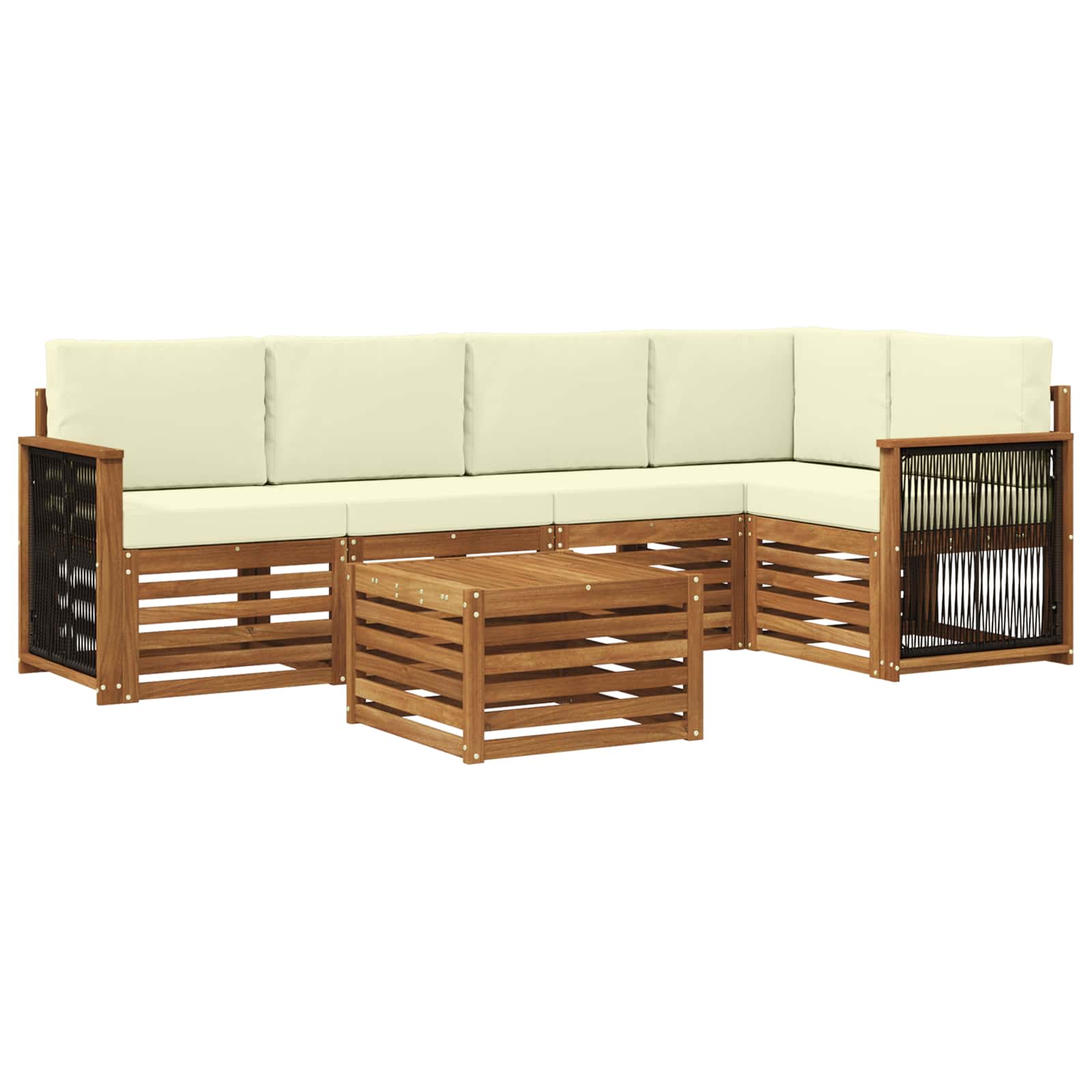 vidaXL Sofa-Sets 6 pcs Natuurlijk en Crème Massief Acaciahout