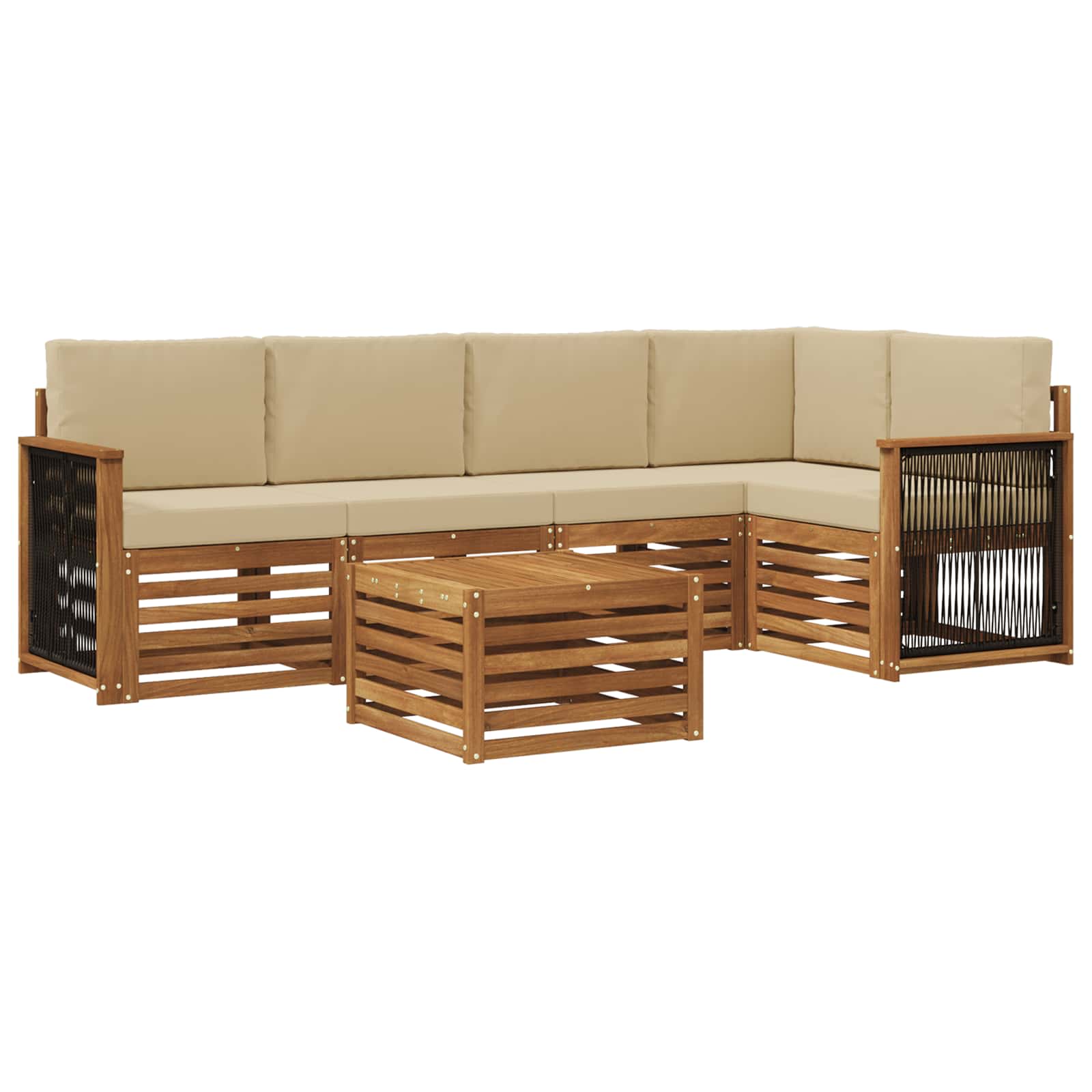vidaXL Sofa-Sets 6 pcs Natuurlijk en Crème Massief Acaciahout