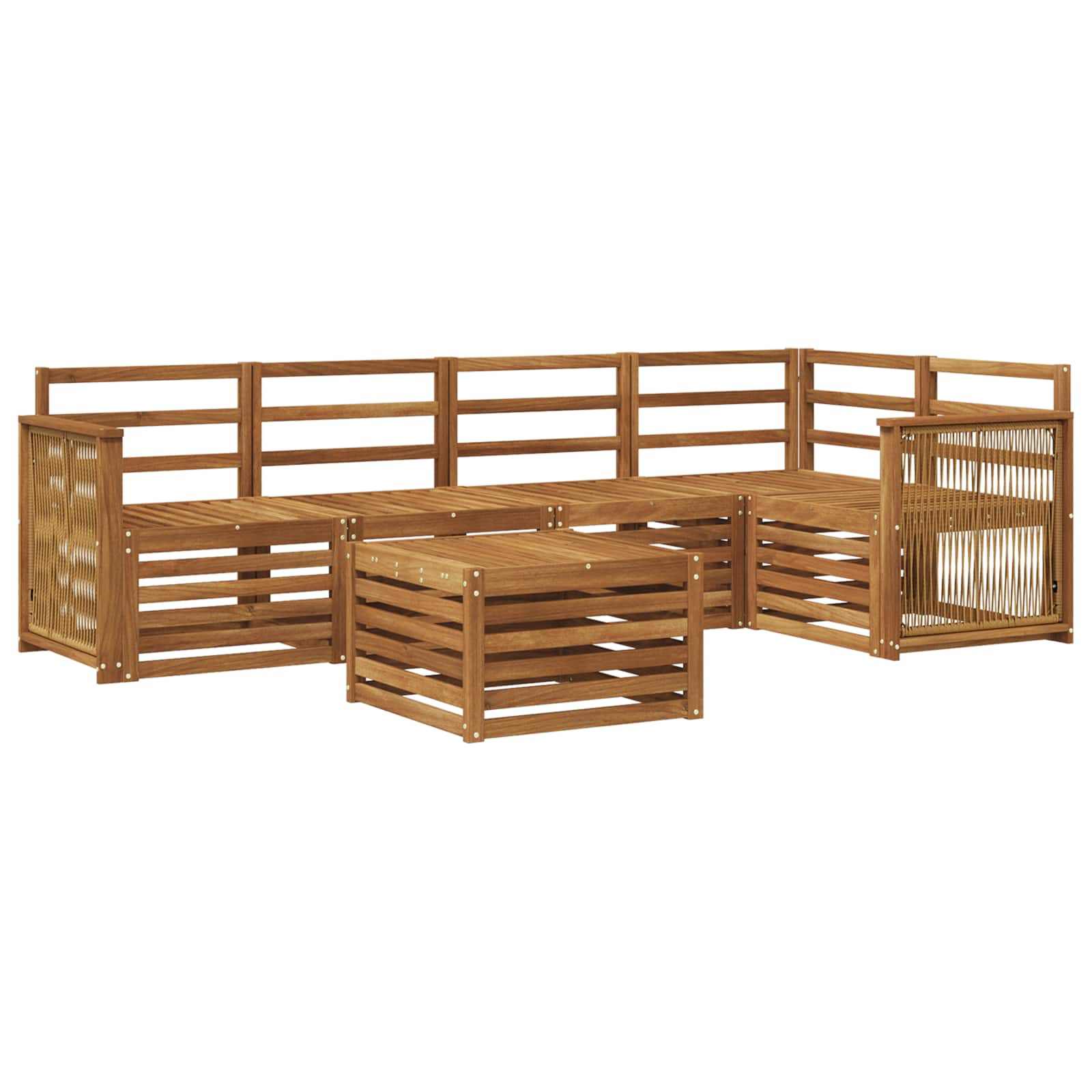 vidaXL Sofa-Sets 6 pcs Natuurlijk en Crème Massief Acaciahout