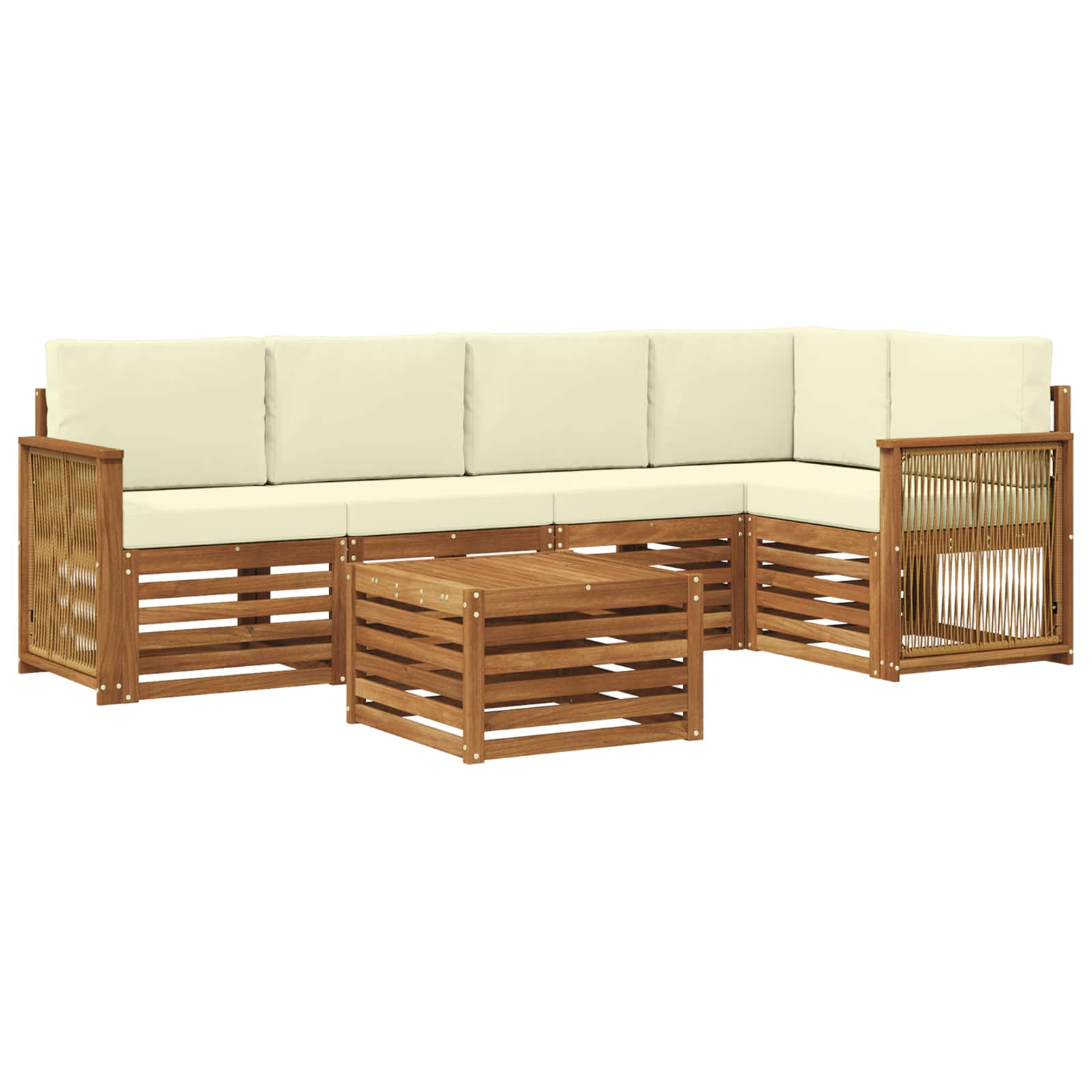 vidaXL Sofa-Sets 6 pcs Natuurlijk en Crème Massief Acaciahout